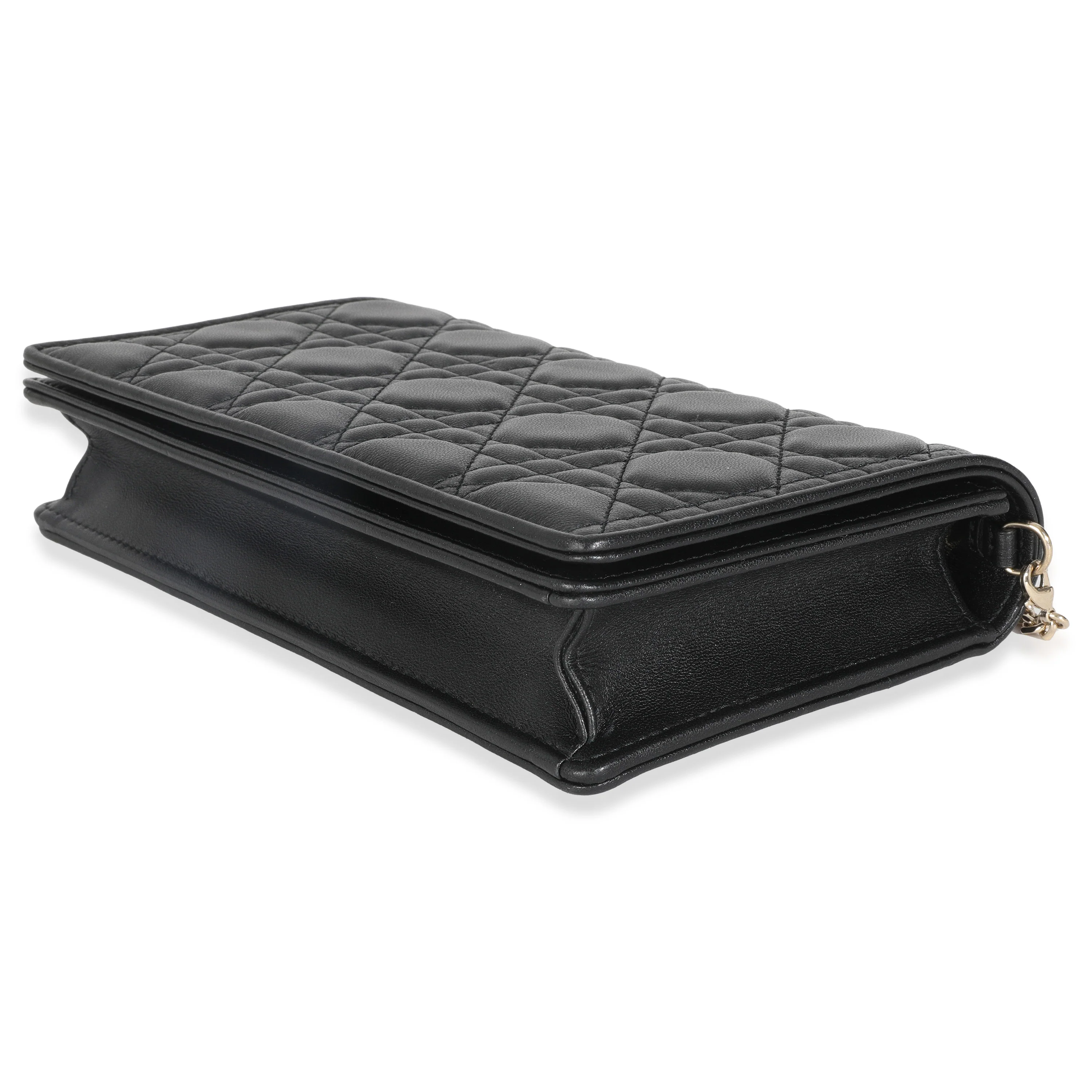 Black Lambskin Cannage Wallet On Chain - Image 7