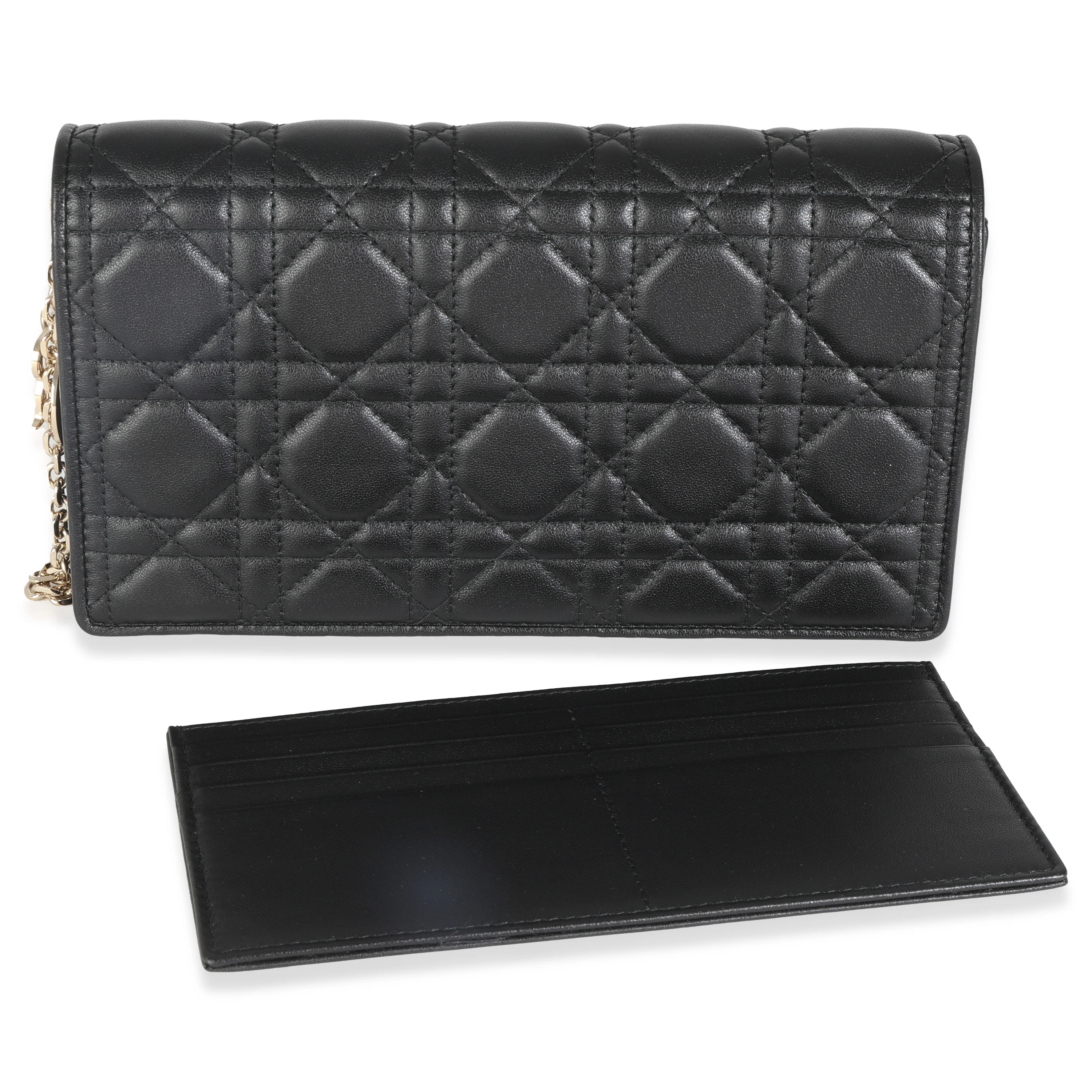 Black Lambskin Cannage Wallet On Chain - Image 8