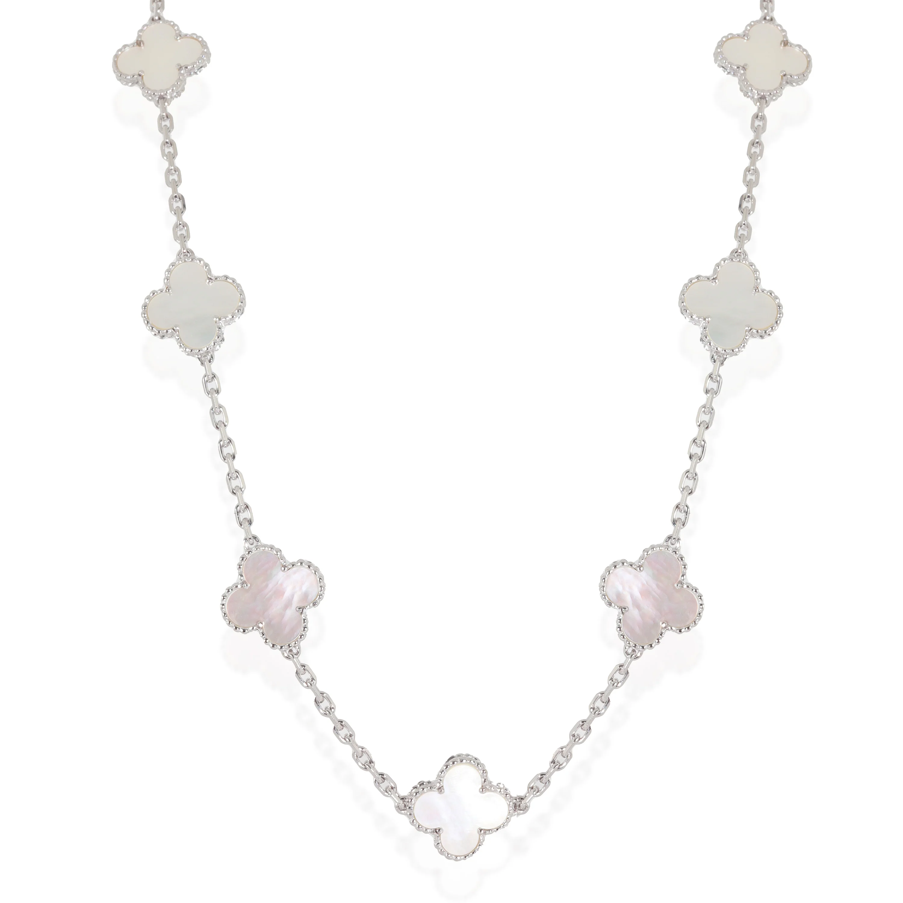 White Gold Mother Of Pearl Vintage Alhambra Necklace