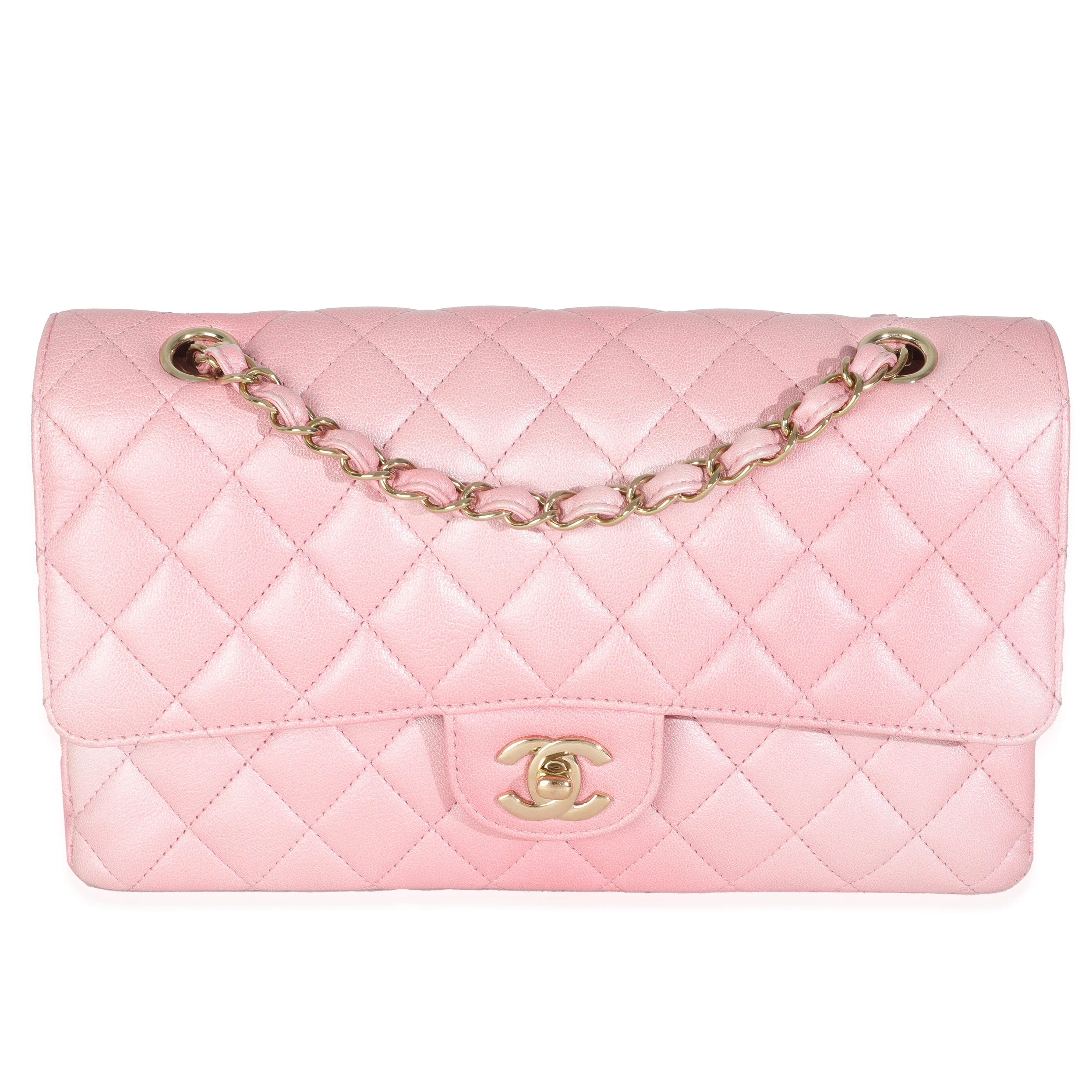Pink Ombre Metallic Quilted Goatskin Medium Double Flap Bag