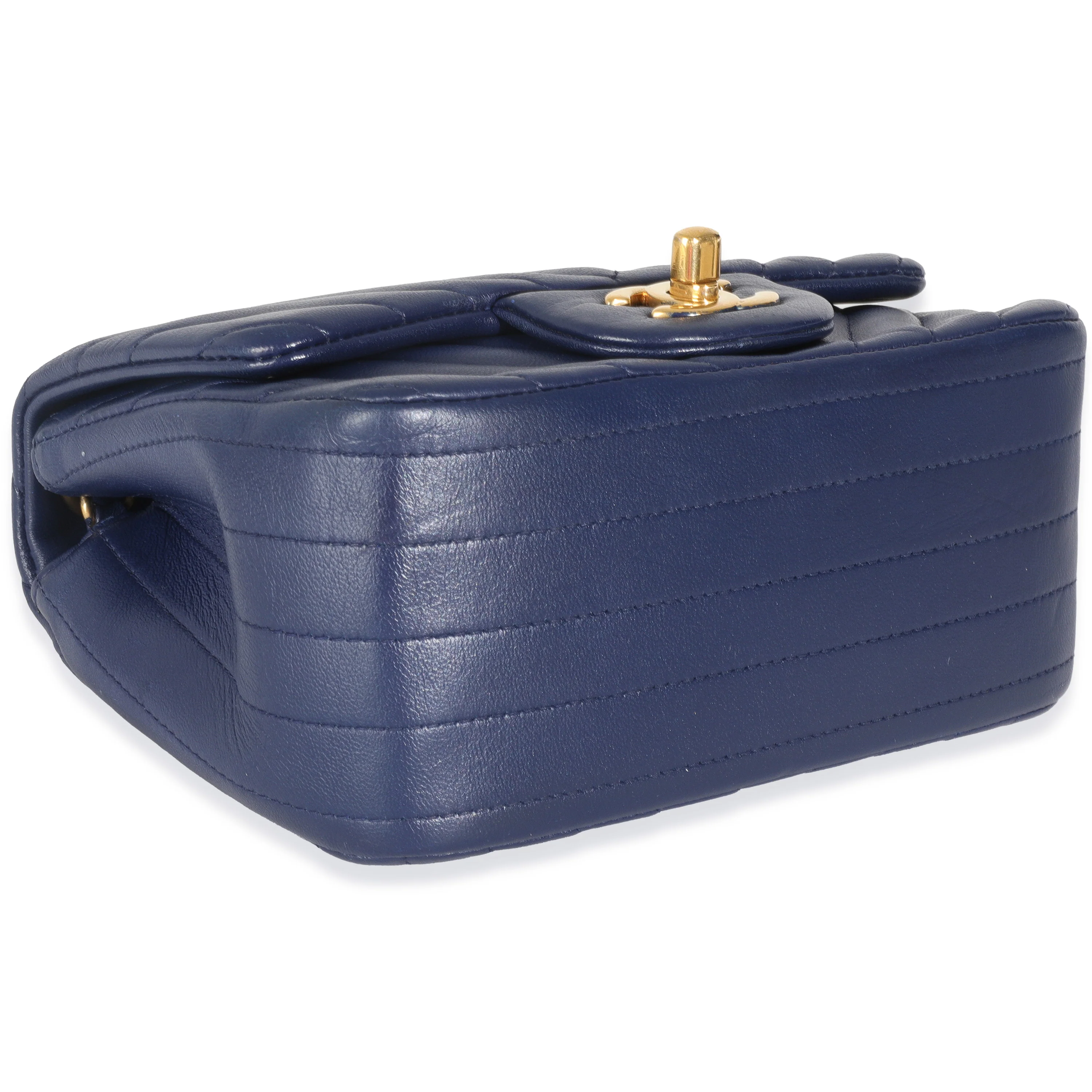 Navy Chevron Lambskin Mini Square Flap Bag - Image 5