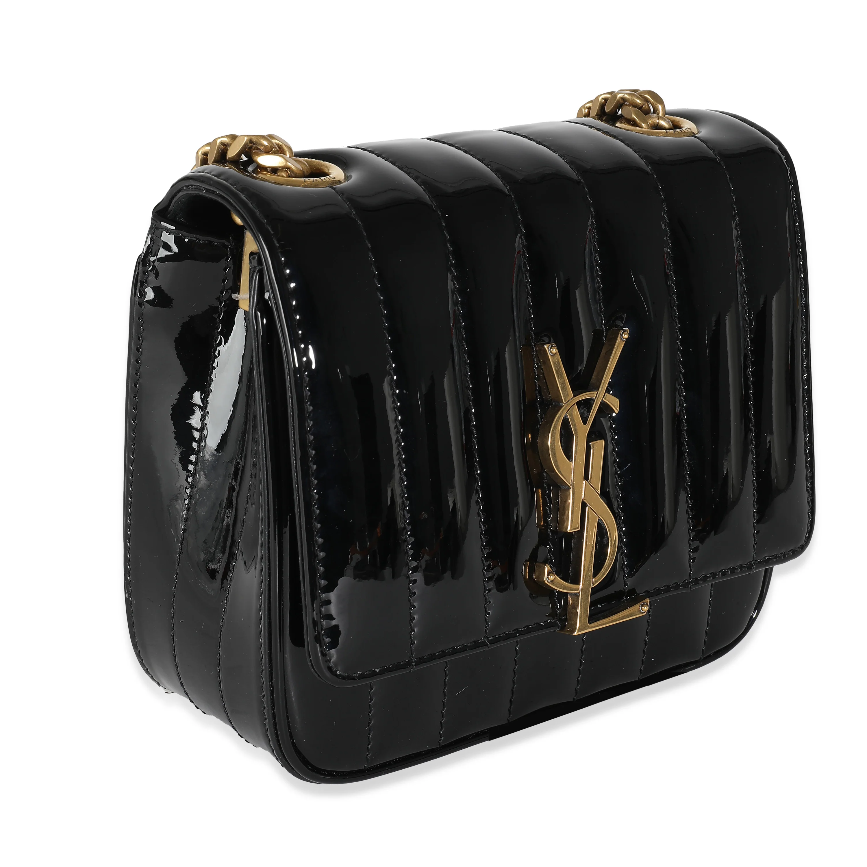 Black Patent Small Vicky Chain Bag - Image 3