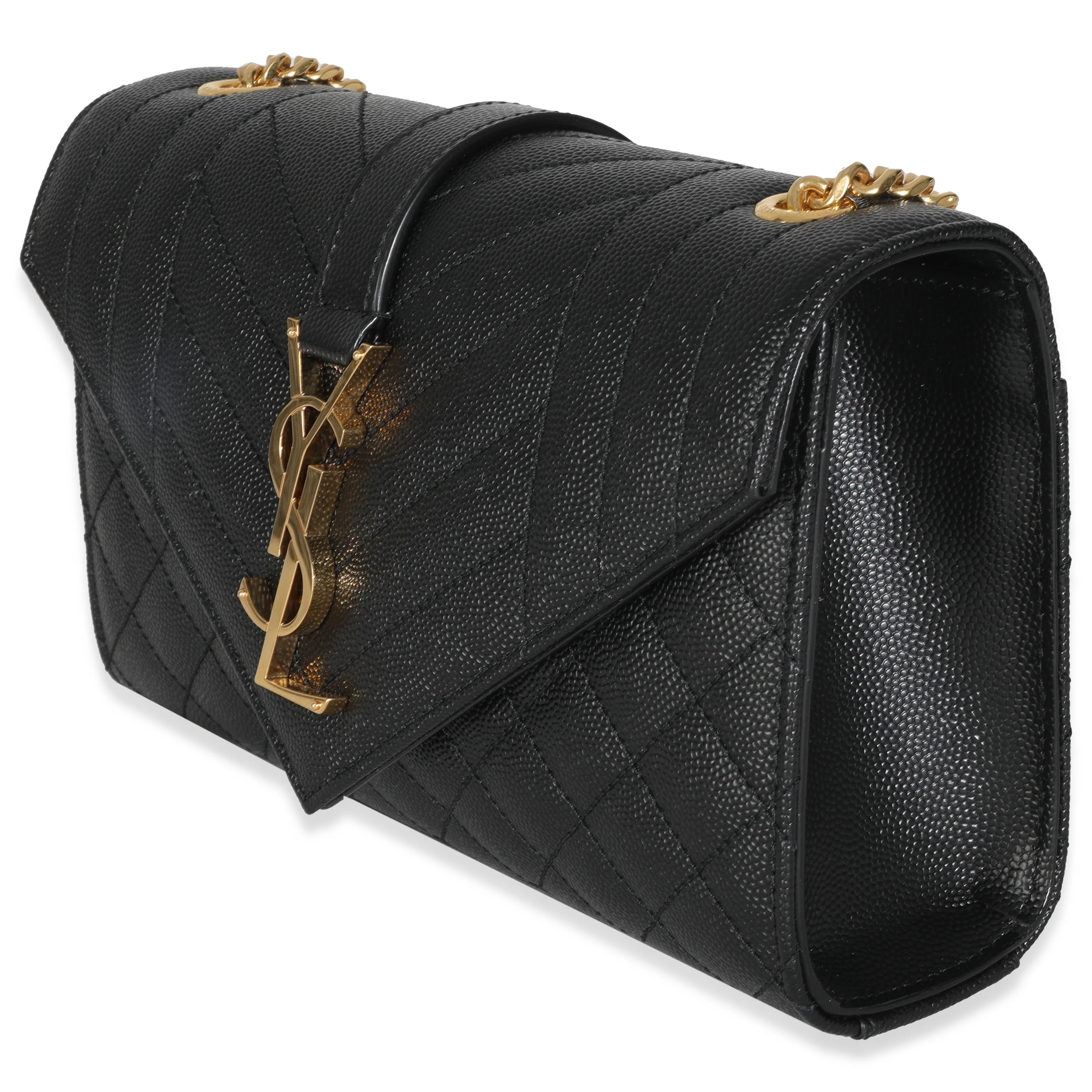 Black Grain De Poudre Mixed Triquilt Small Monogram Envelope Flap - Image 2