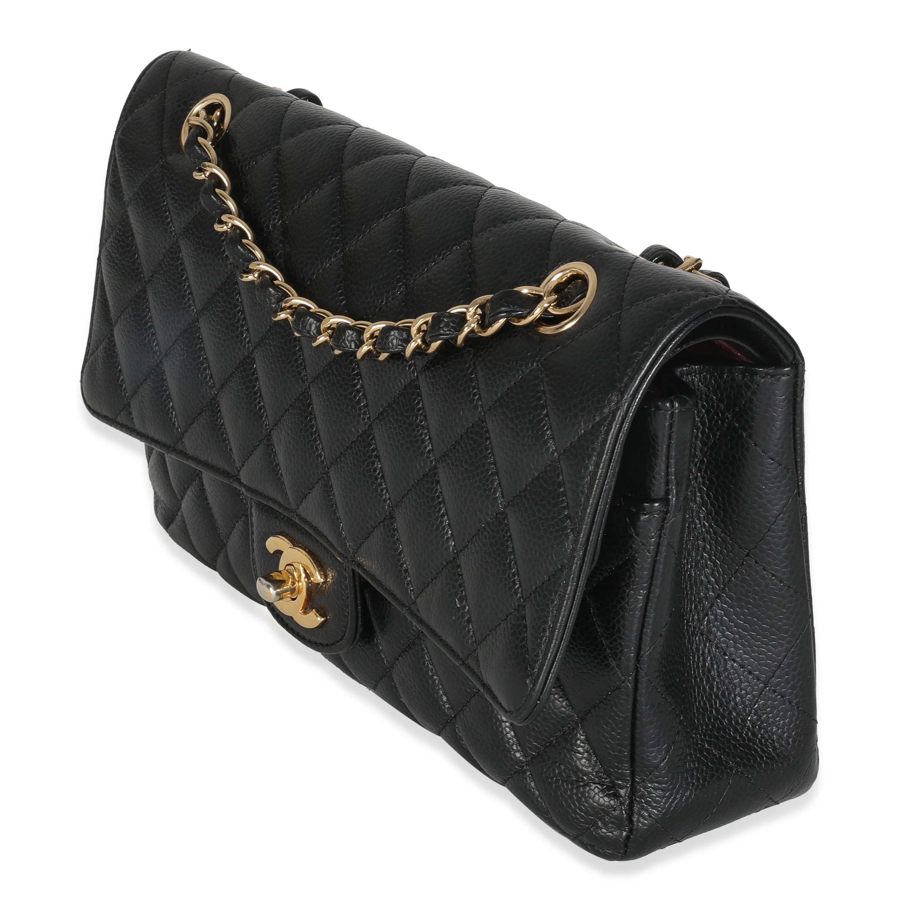 Black Quilted Caviar Medium Classic Double Flap HandBag - Image 2