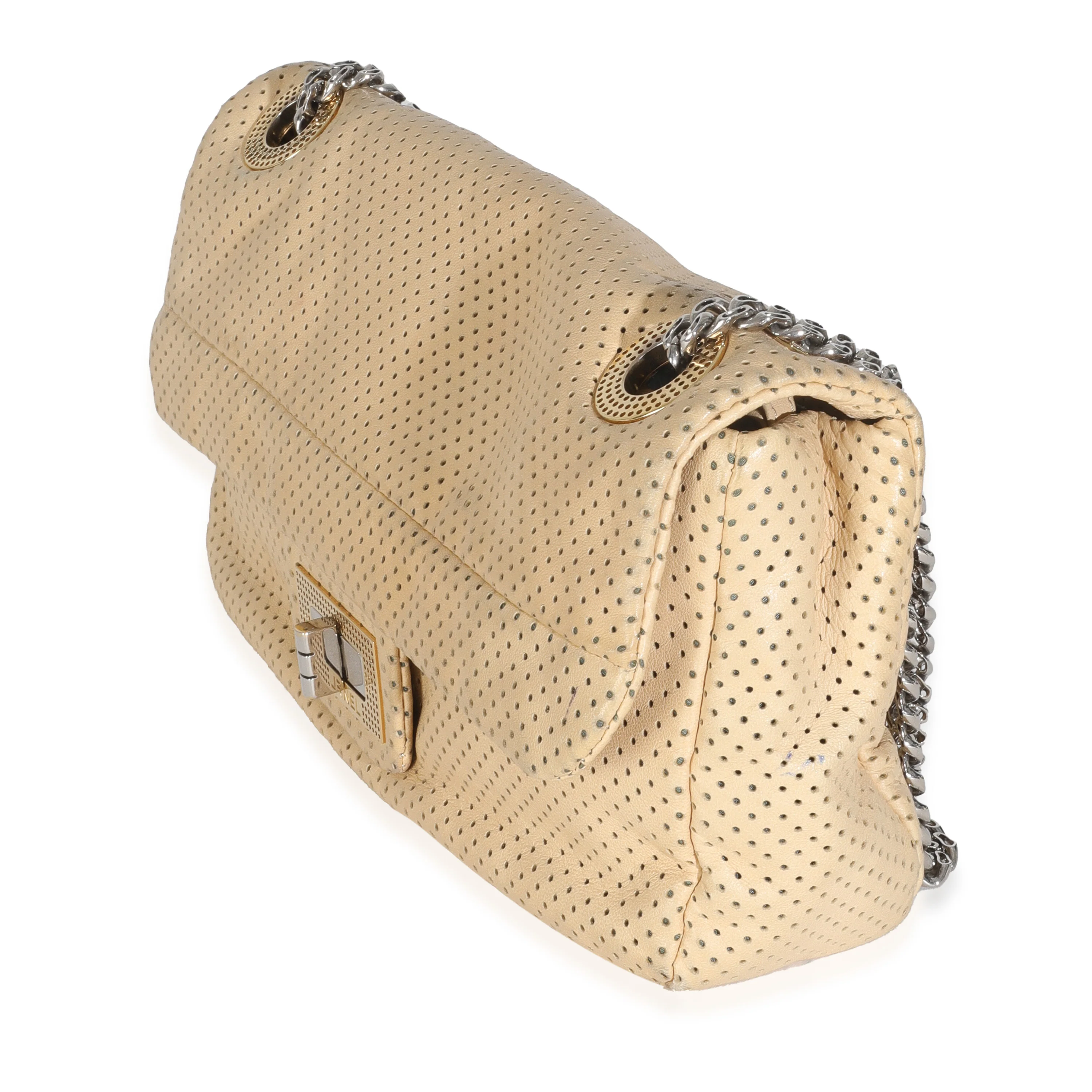 Beige Perforated Lambskin Drill Flap Bag - Image 2