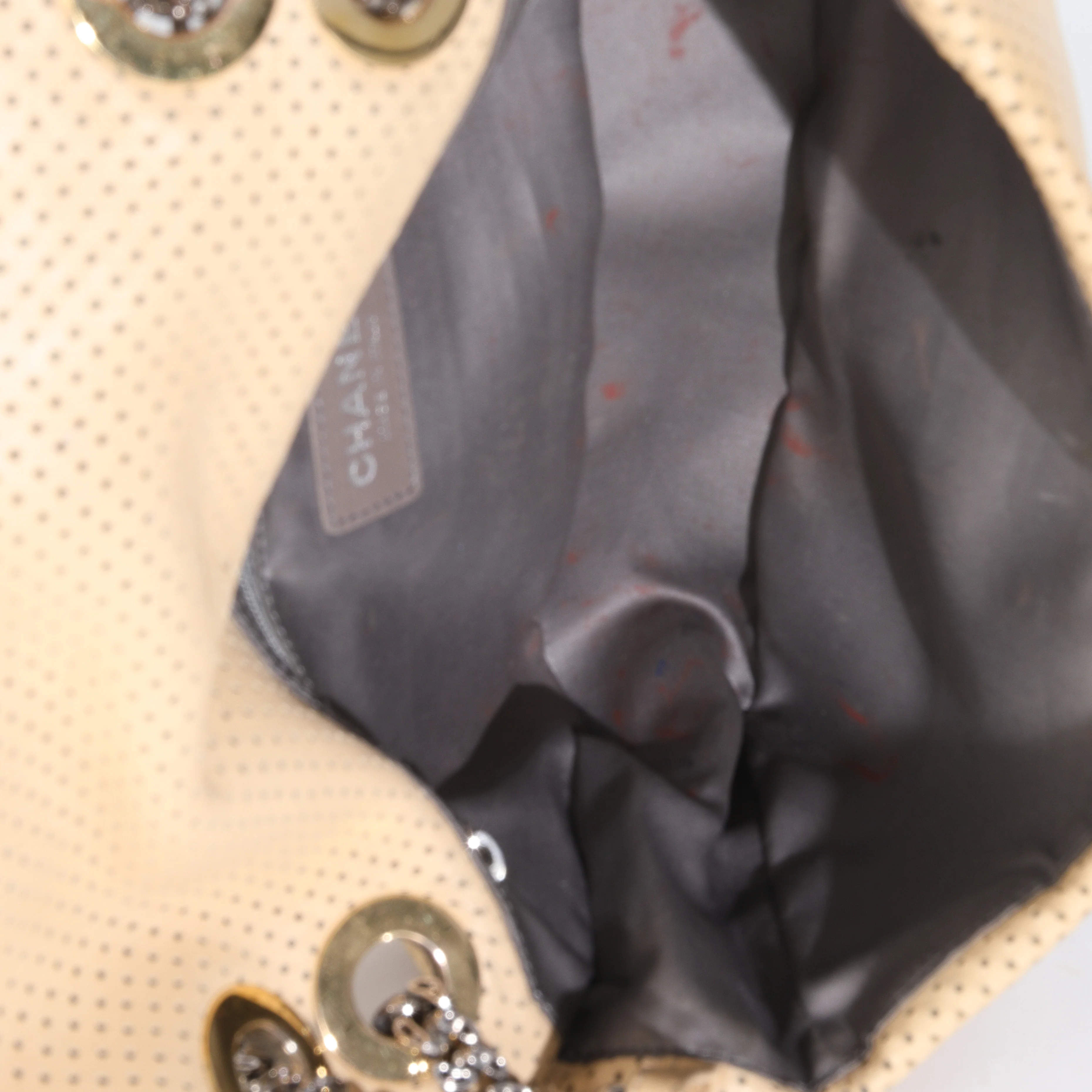 Beige Perforated Lambskin Drill Flap Bag - Image 8