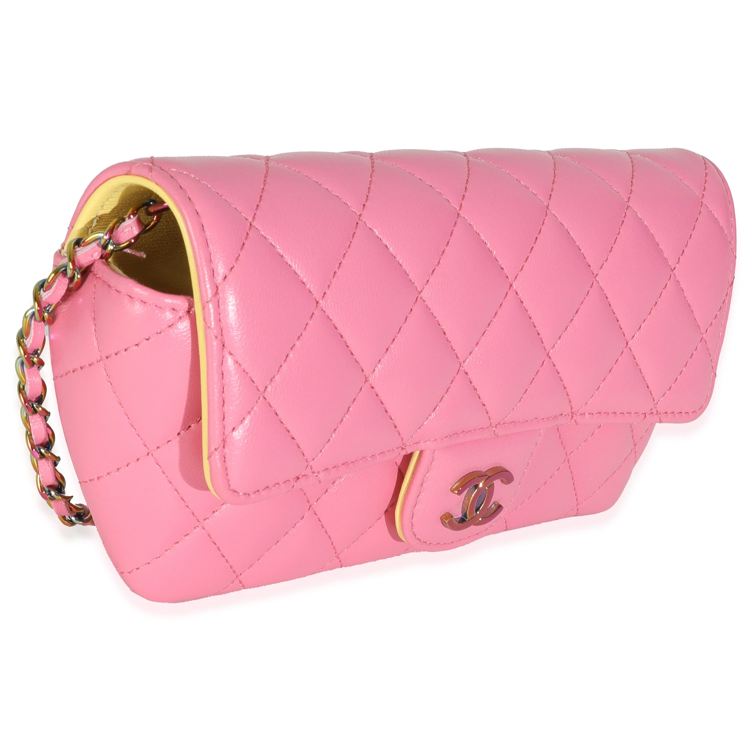Pink Quilted Lambskin Sunglasses Case On Chain - Image 3