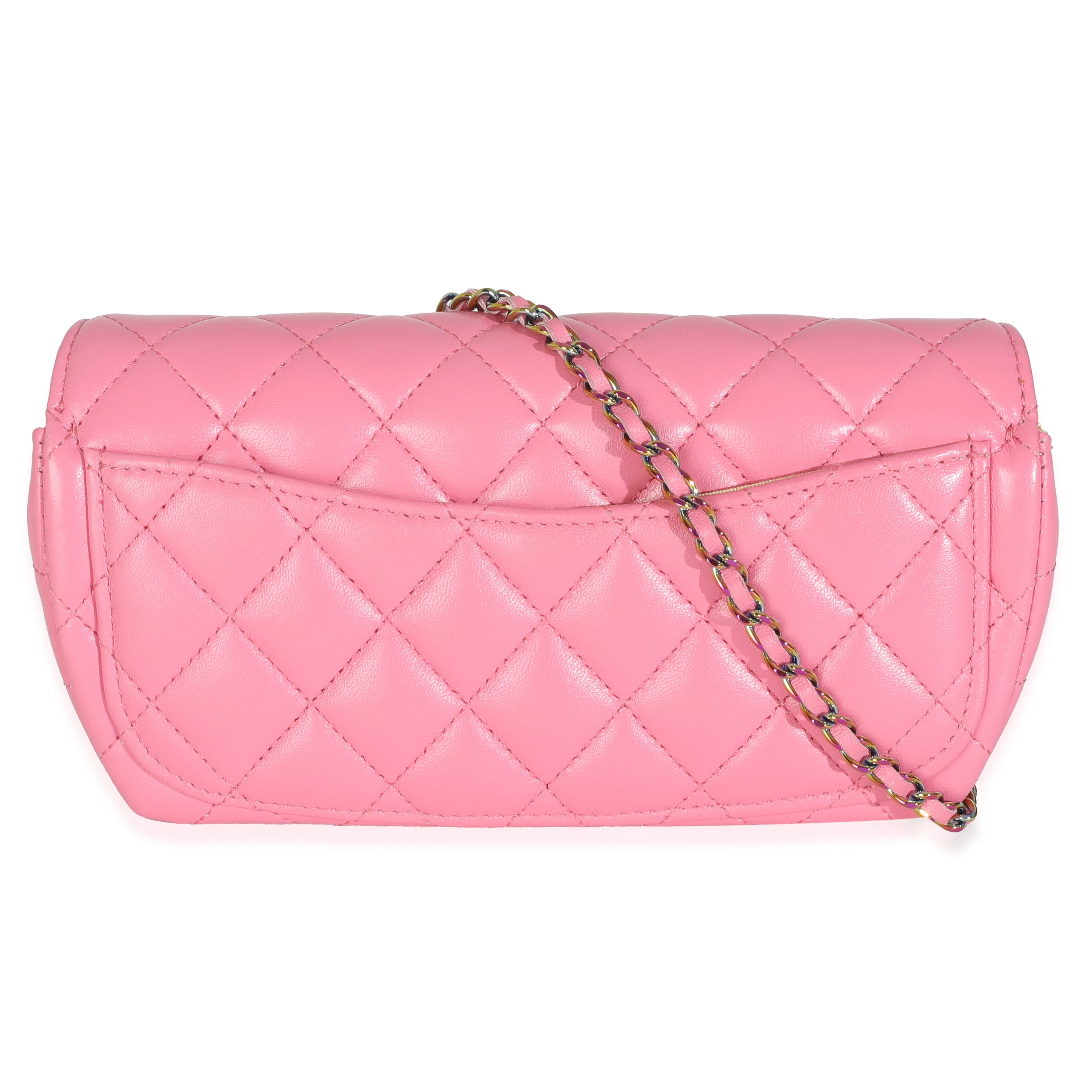 Pink Quilted Lambskin Sunglasses Case On Chain - Image 4