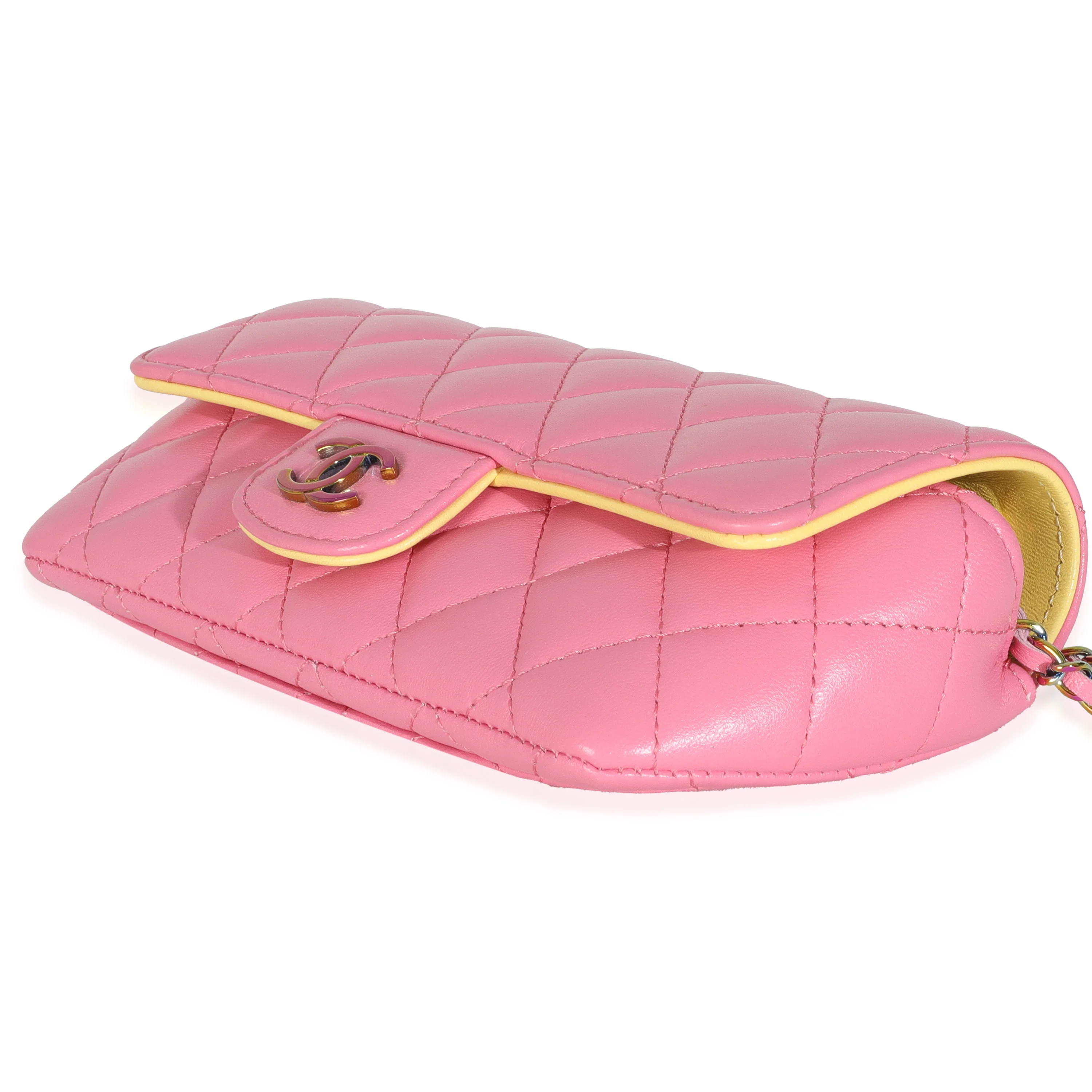 Pink Quilted Lambskin Sunglasses Case On Chain - Image 7