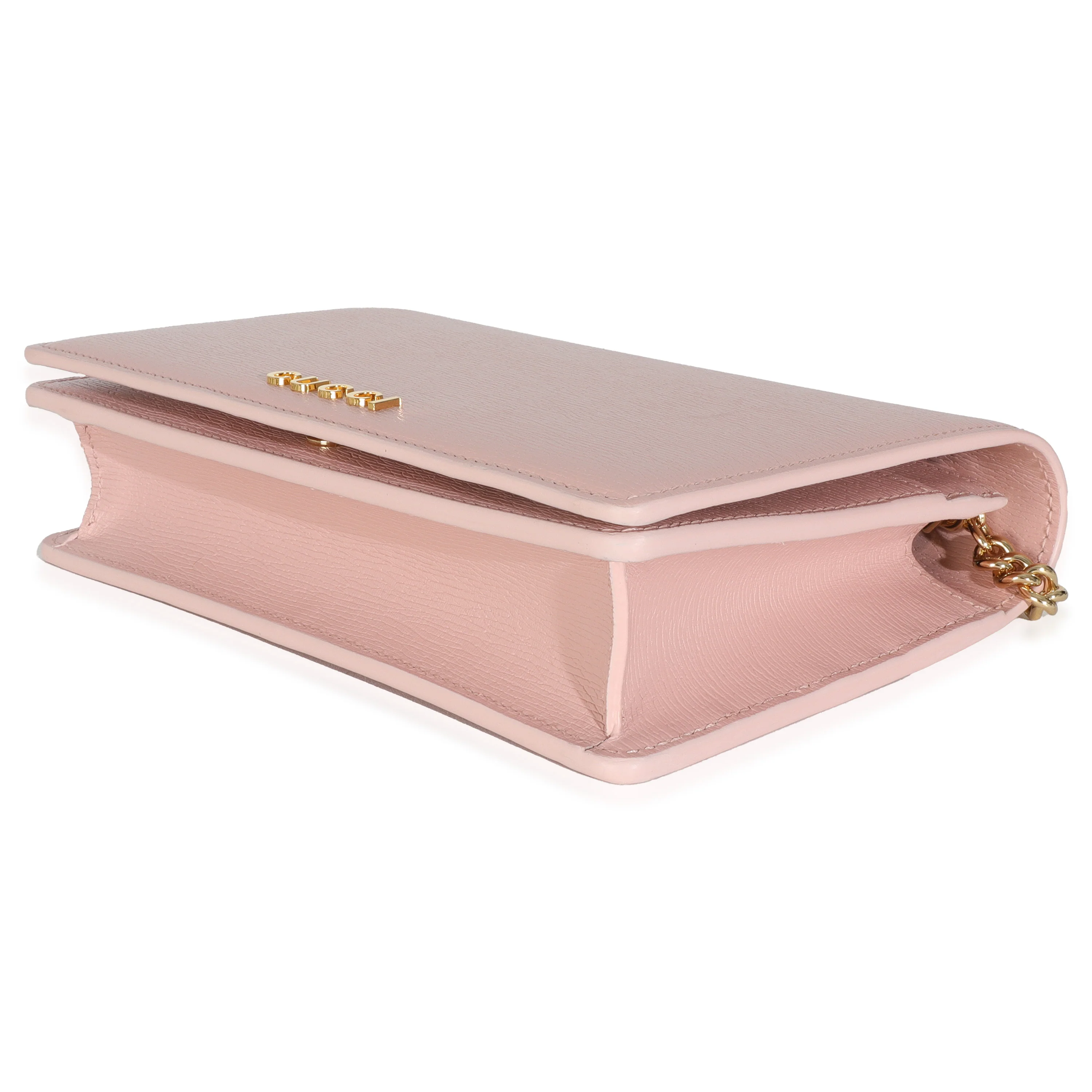 Light Pink Textured Calfskin Script Logo Wallet On Chain - Image 6