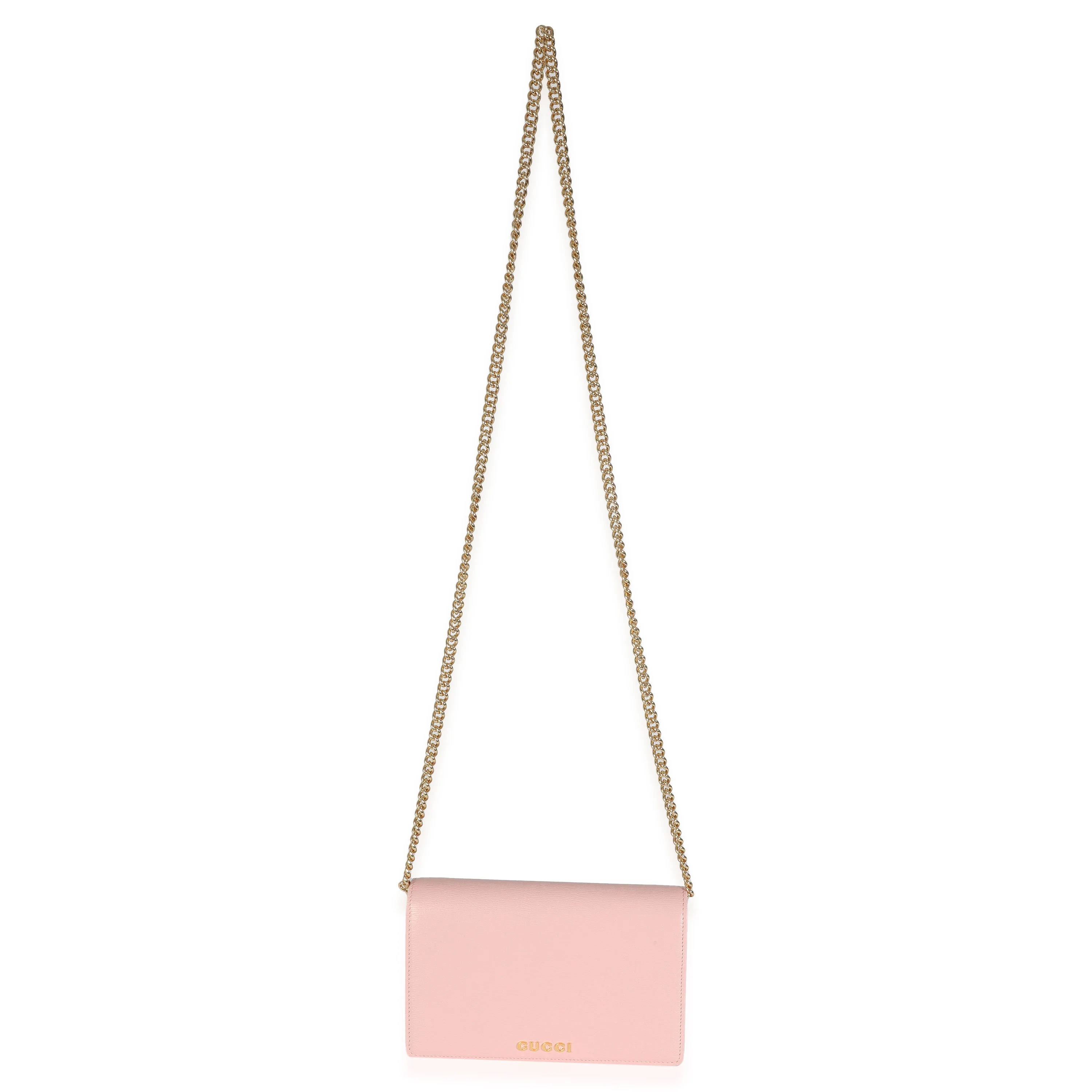 Light Pink Textured Calfskin Script Logo Wallet On Chain - Image 7