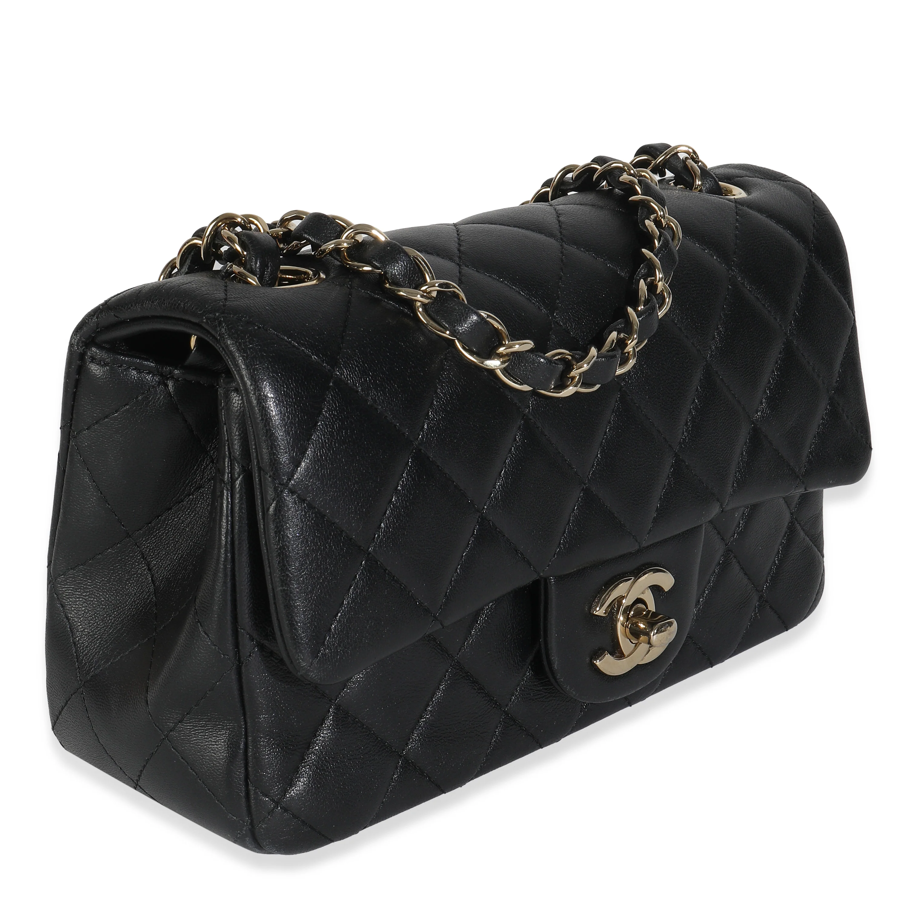Black Quilted Lambskin Mini Rectangular Flap Bag - Image 3