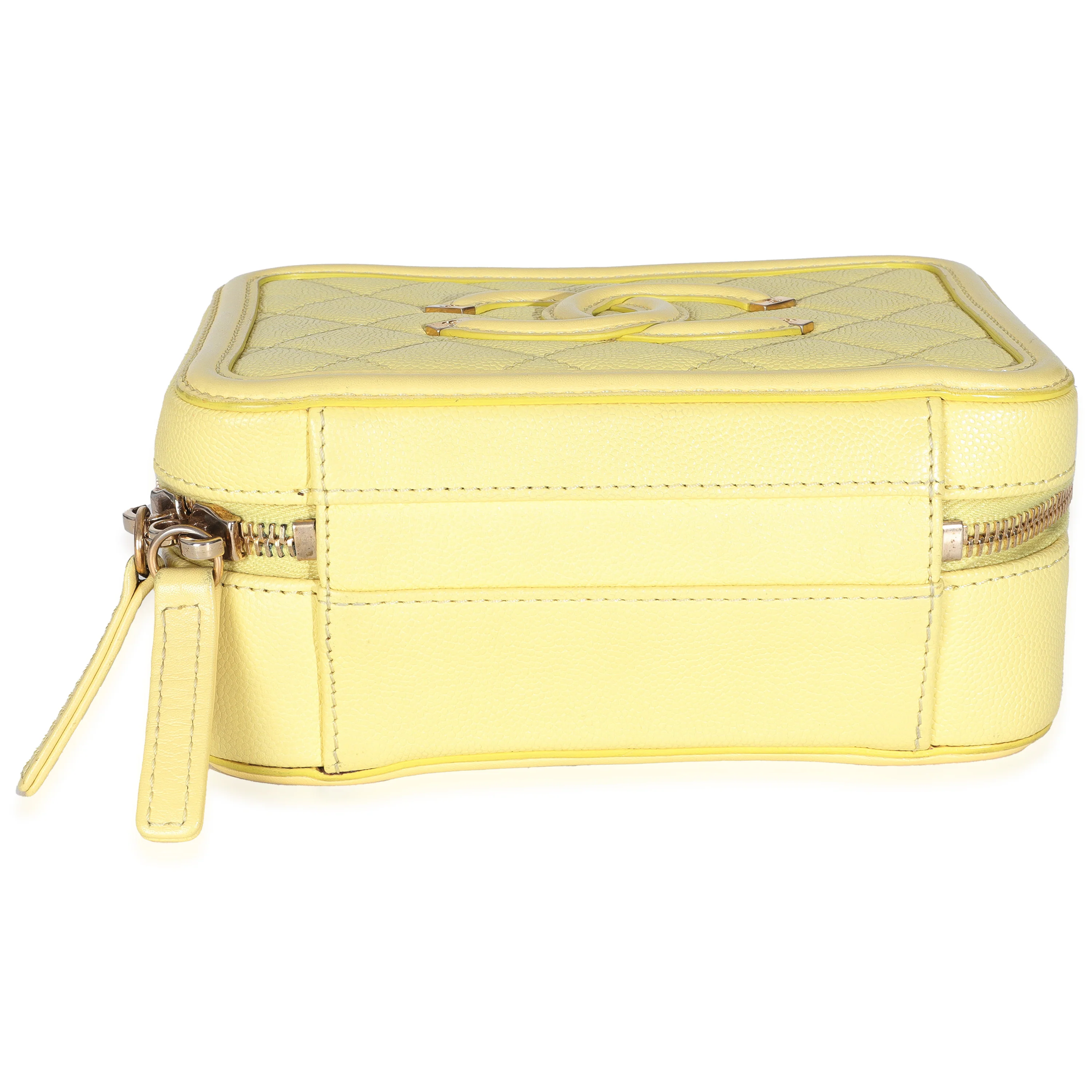 Yellow Quilted Caviar Small CC Filigree Vanity Case - Image 5