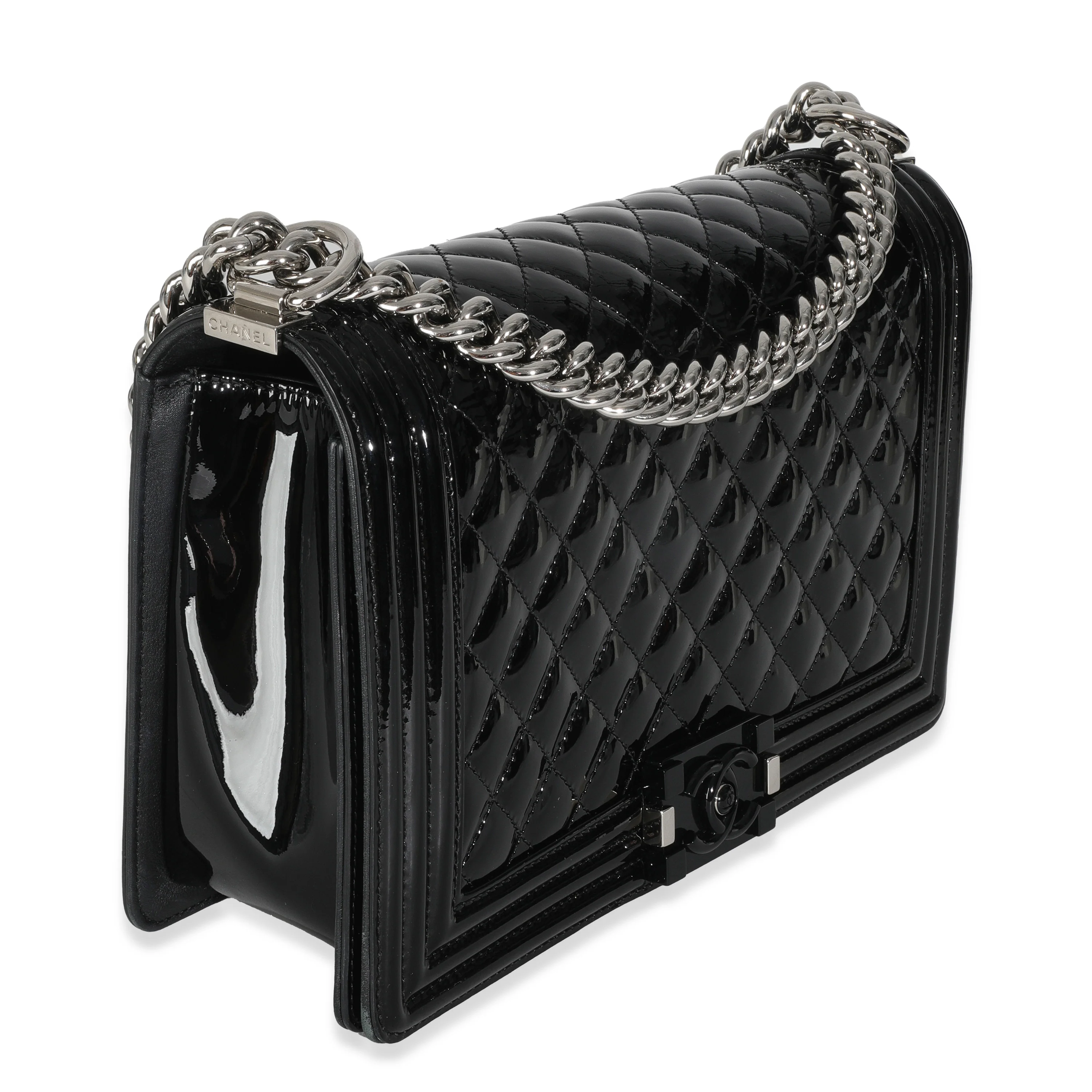 Black Quilted Patent New Medium Boy Bag - Image 3