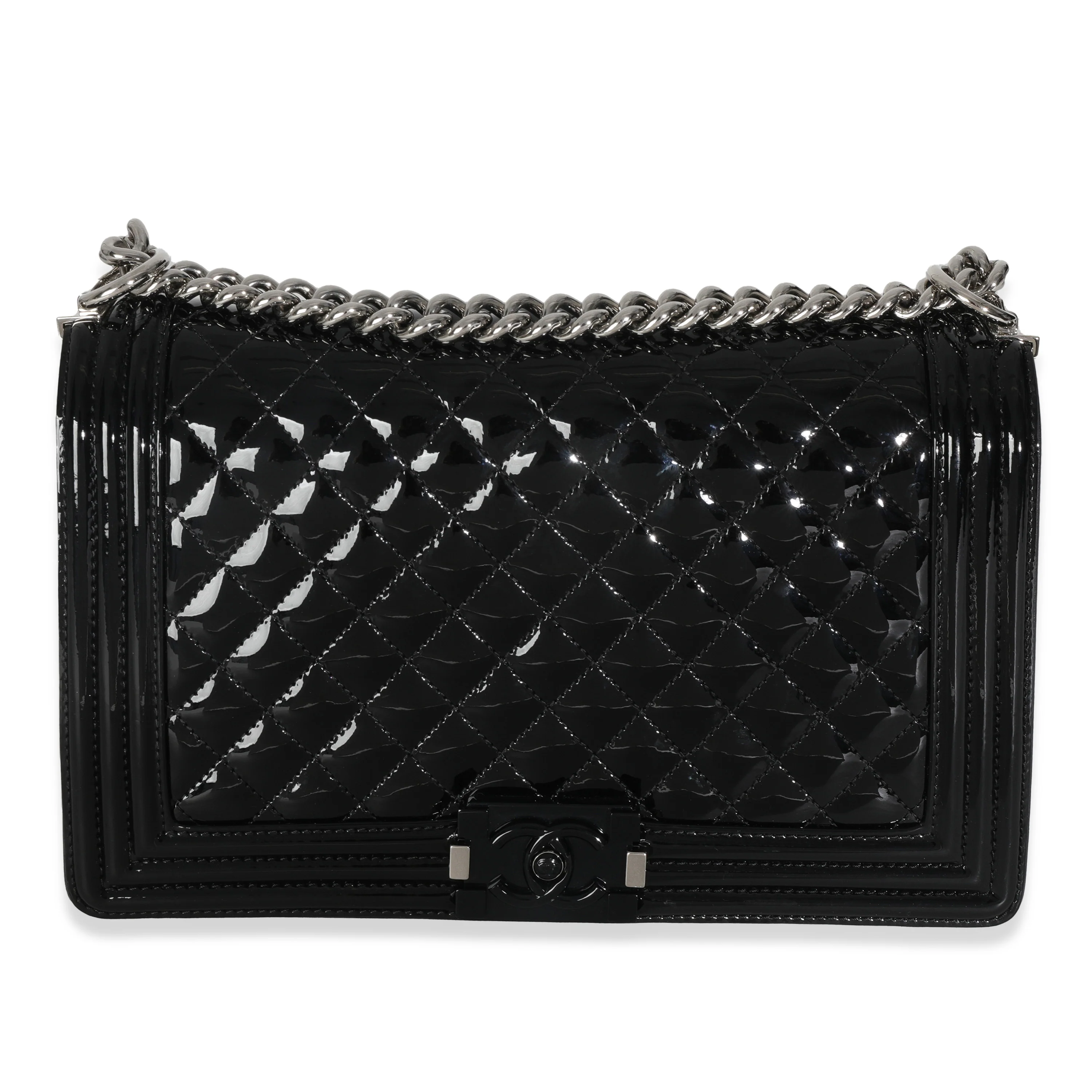 Black Quilted Patent New Medium Boy Bag - Image 7