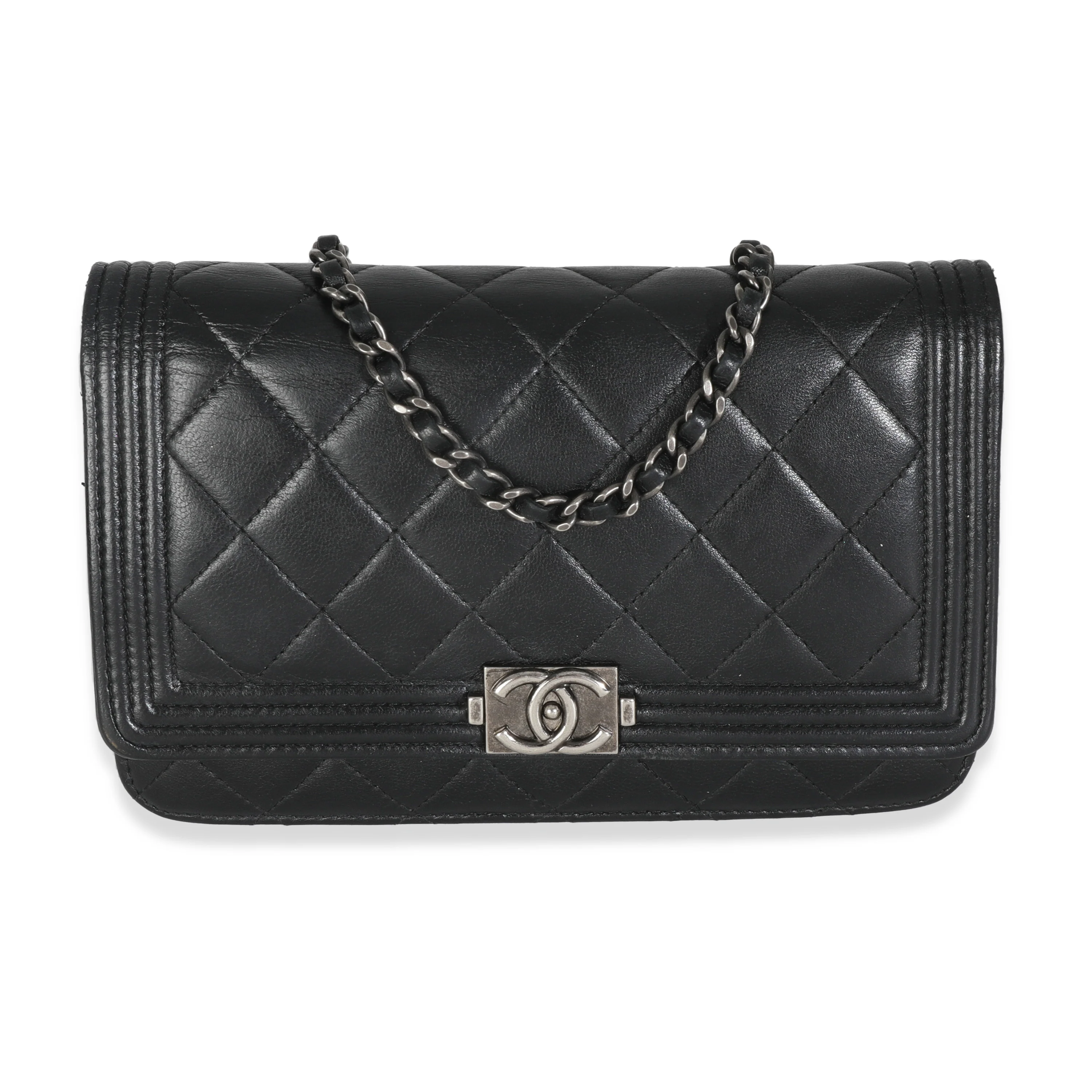Black Quilted Lambskin Boy Wallet On Chain