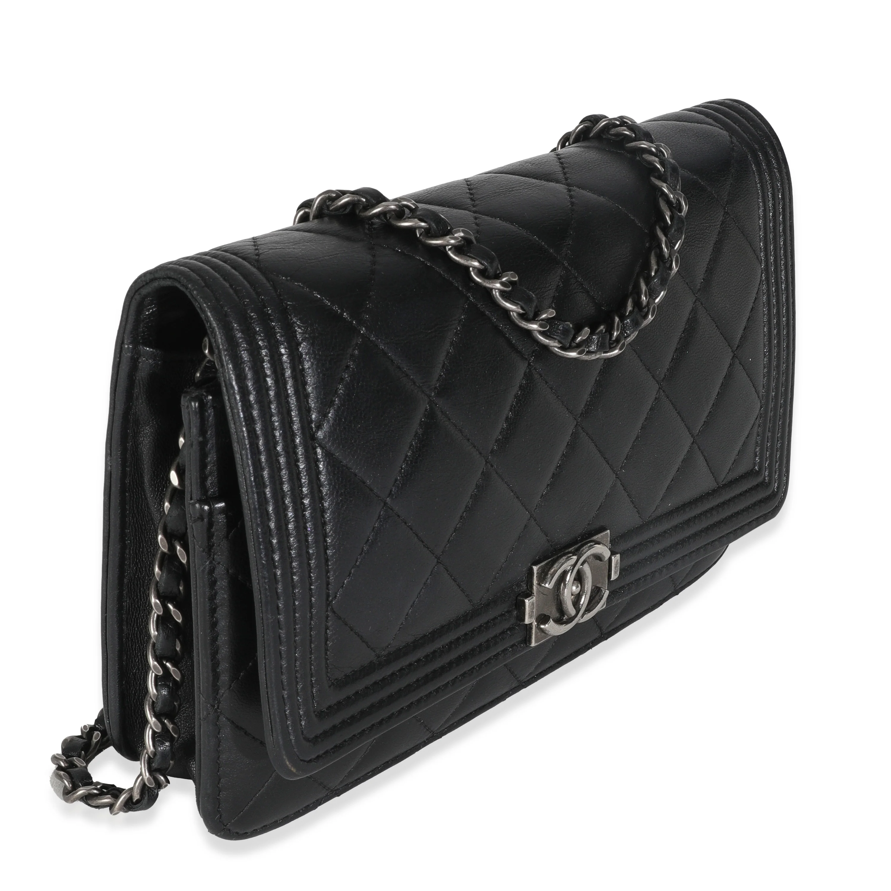 Black Quilted Lambskin Boy Wallet On Chain - Image 3
