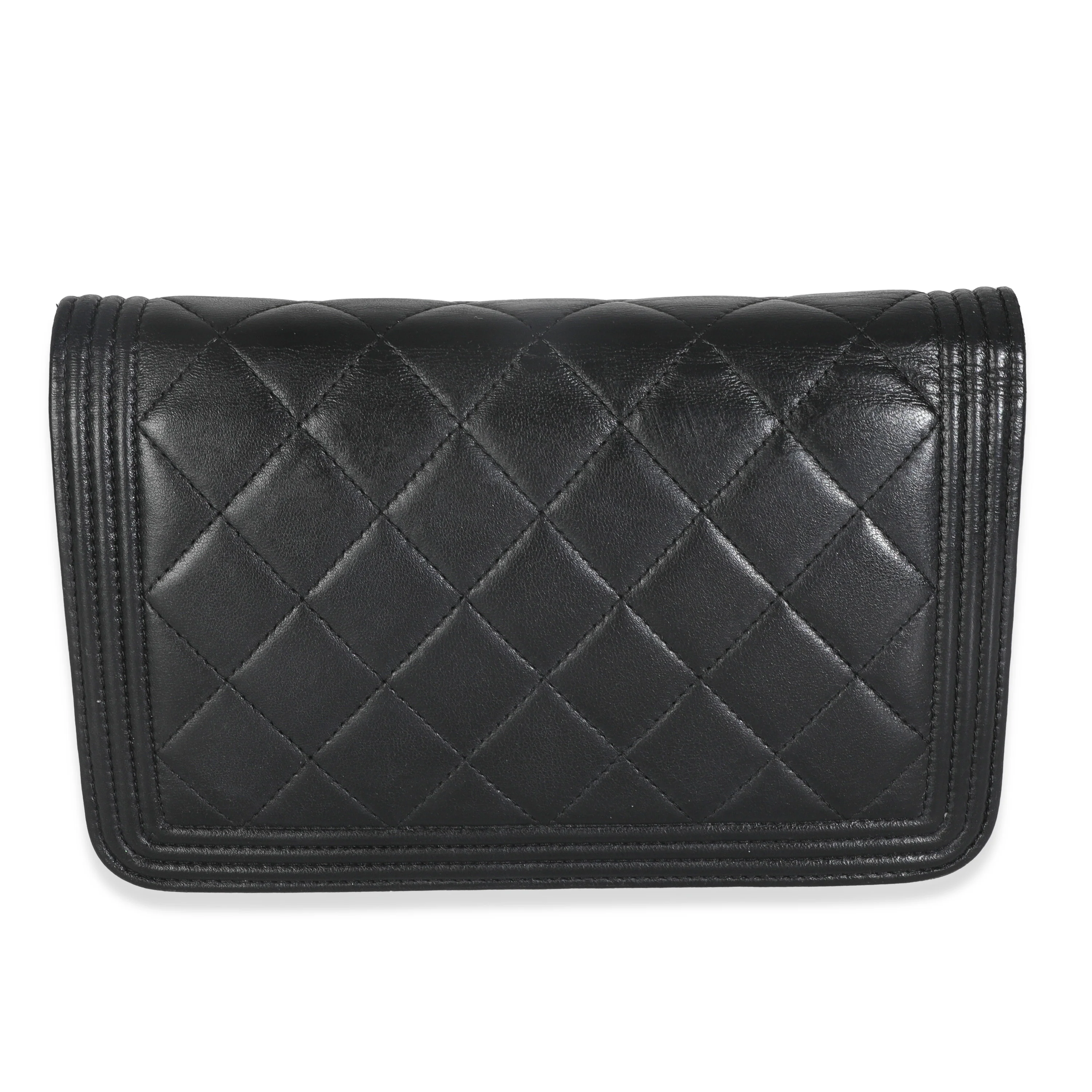 Black Quilted Lambskin Boy Wallet On Chain - Image 4
