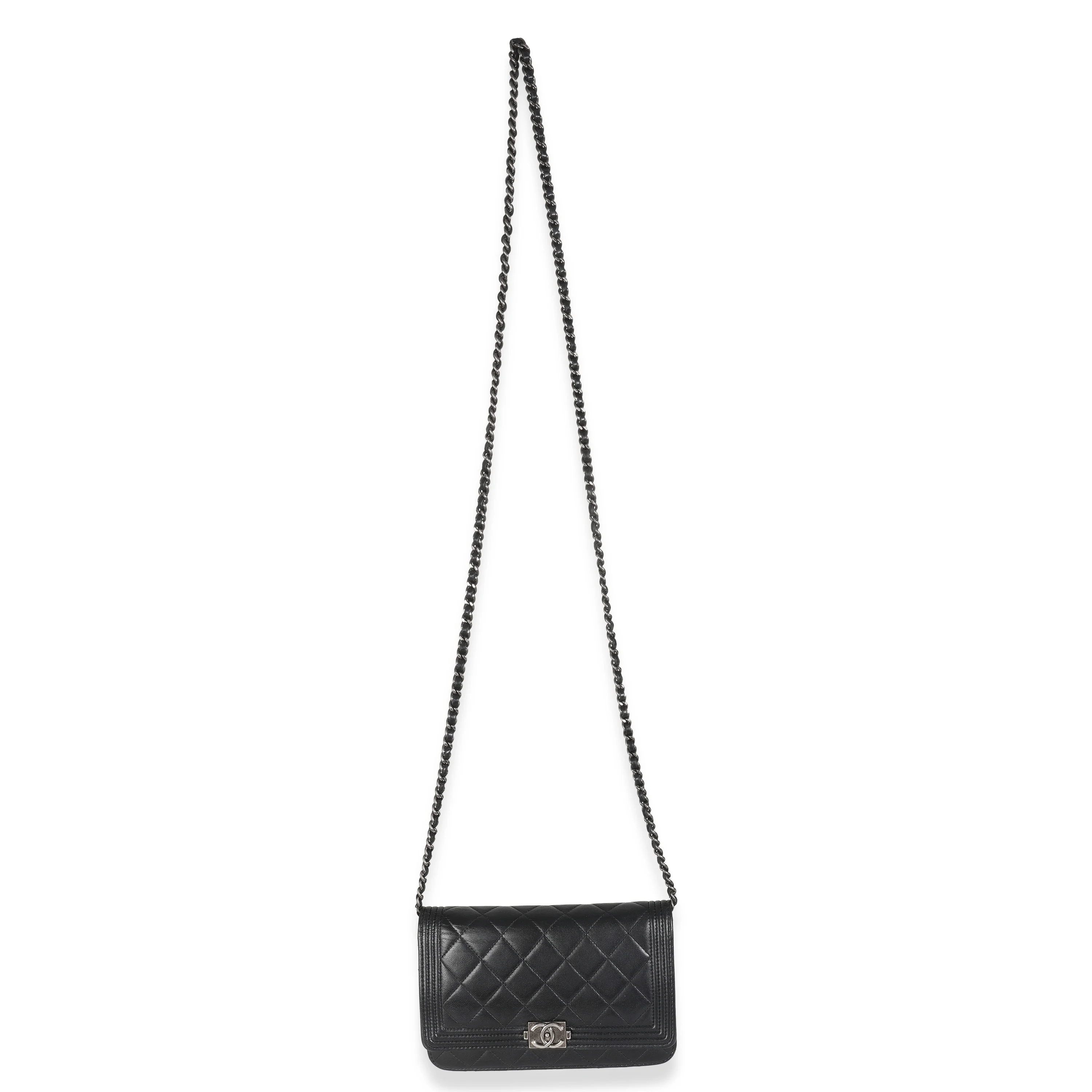 Black Quilted Lambskin Boy Wallet On Chain - Image 8