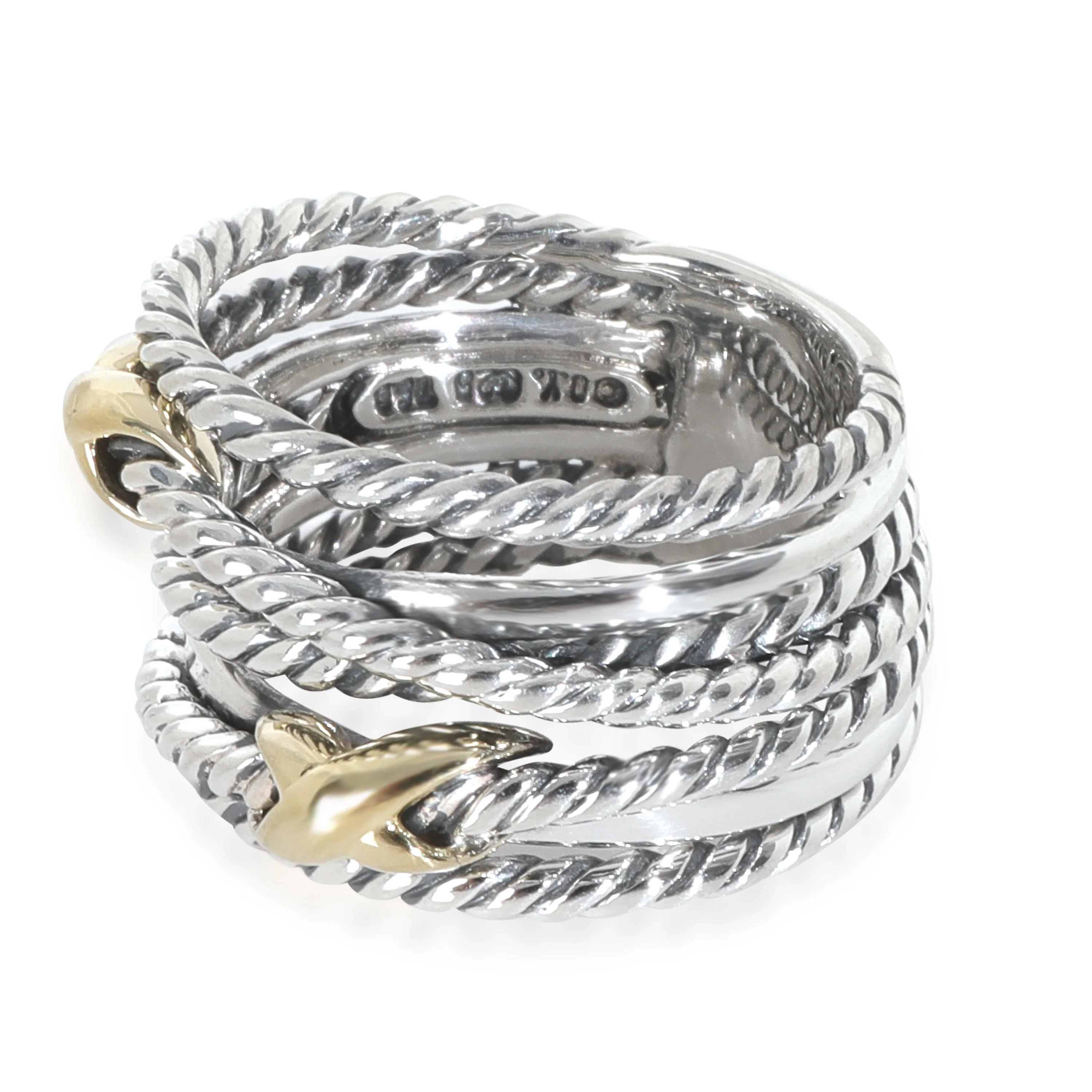 Yellow Gold & Sterling Silver  Crossover Double X Ring - Image 2