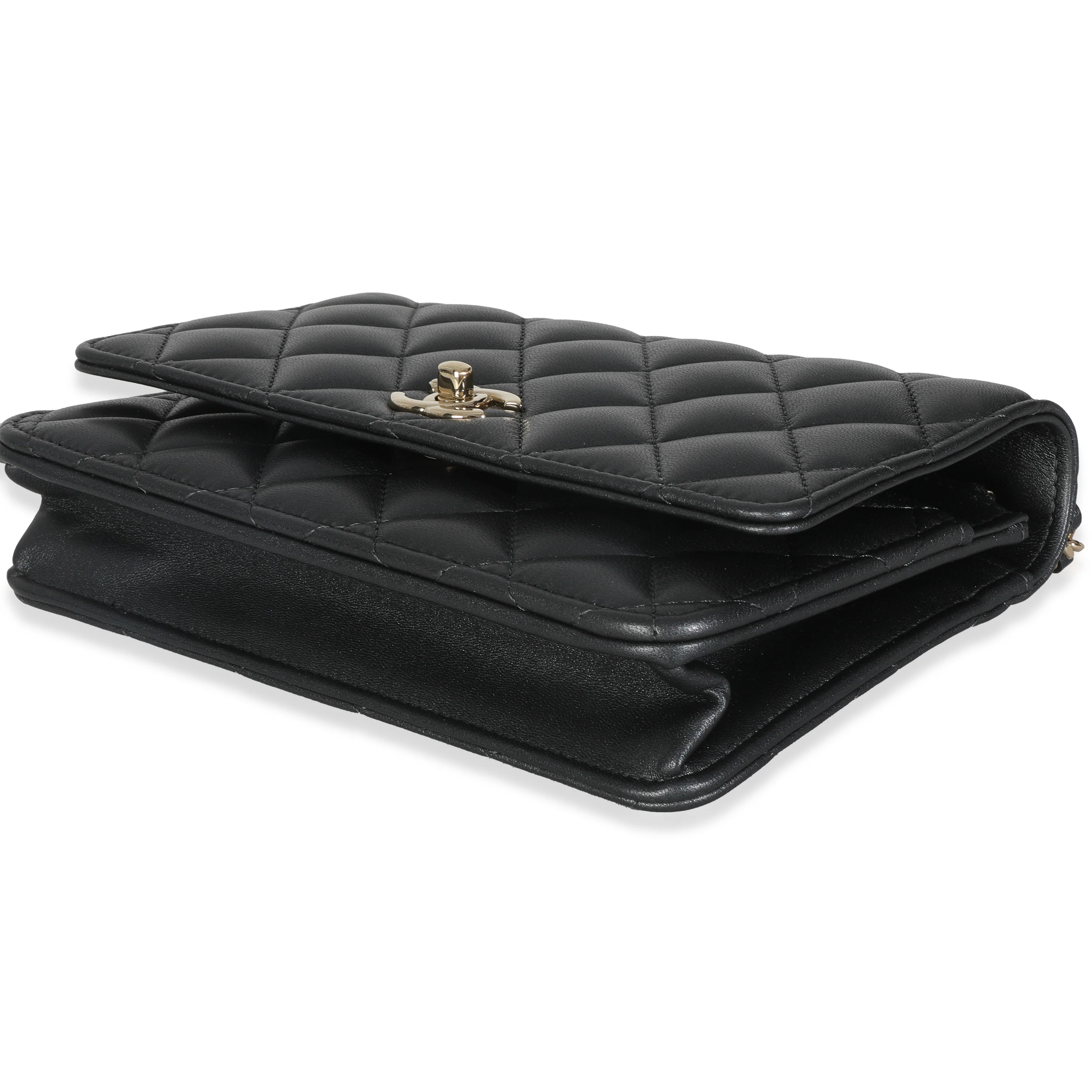 Black Pearly Quilted Lambskin Charms Wallet On Chain - Image 6