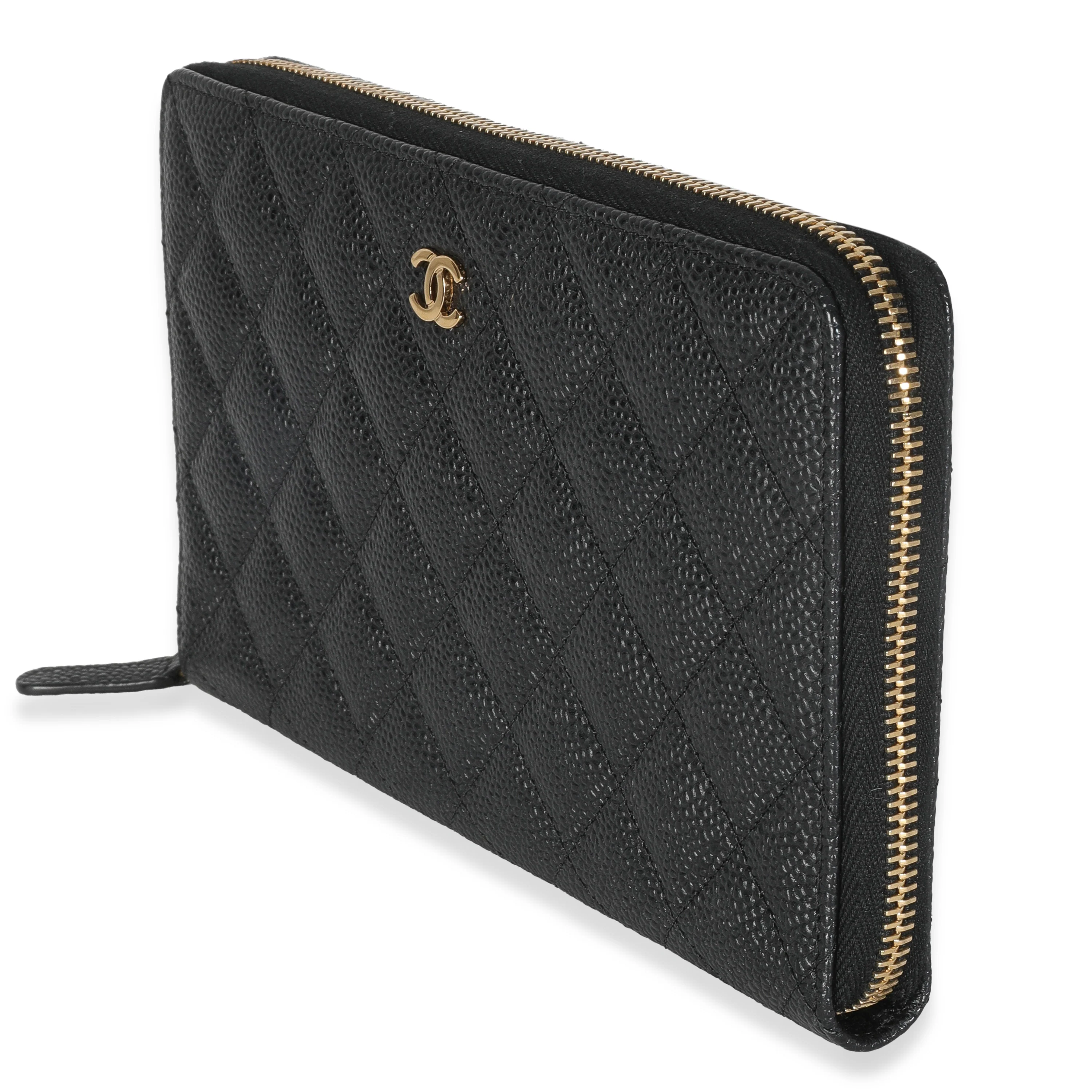 Black Quilted Caviar Large Zipped Wallet - Image 2