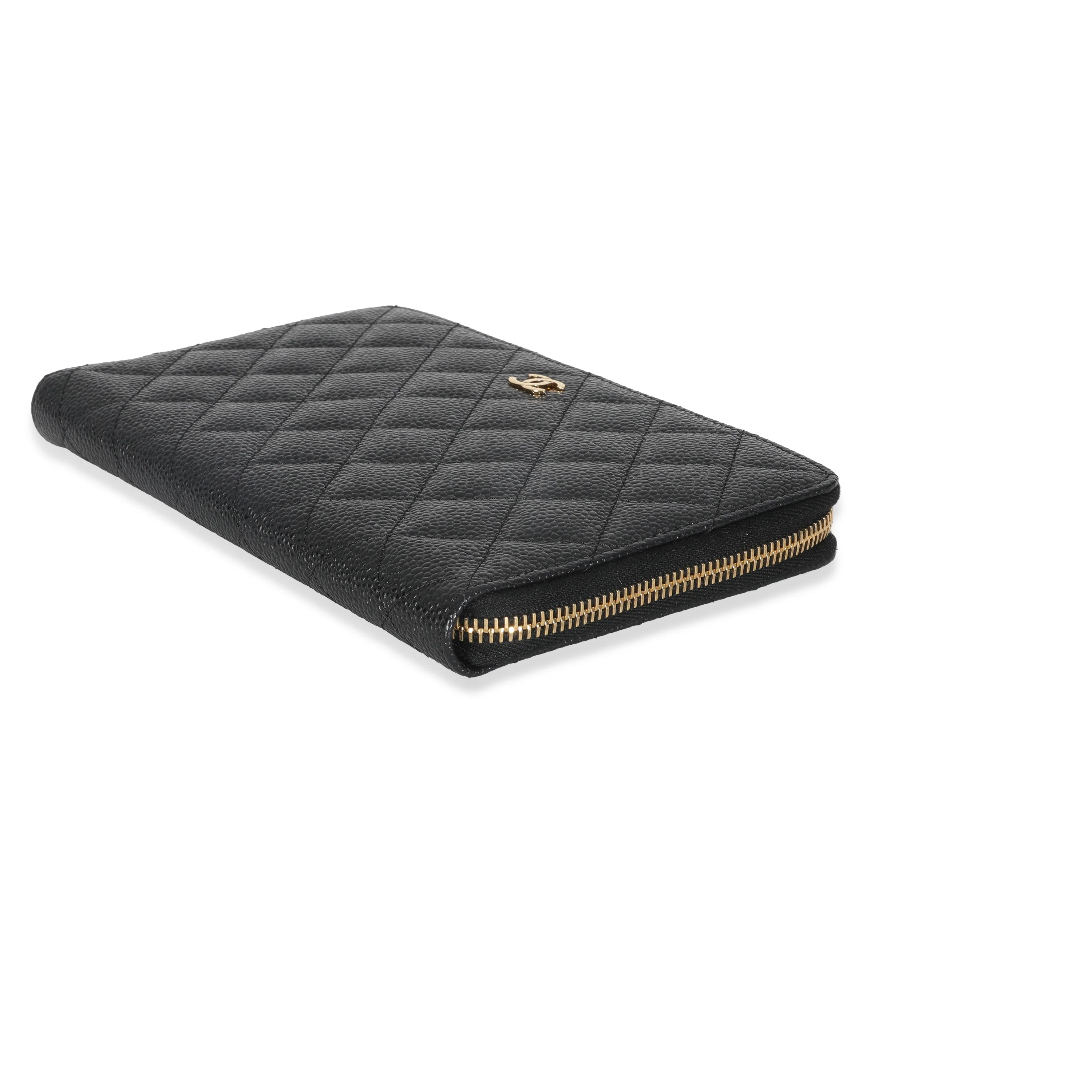 Black Quilted Caviar Large Zipped Wallet - Image 6