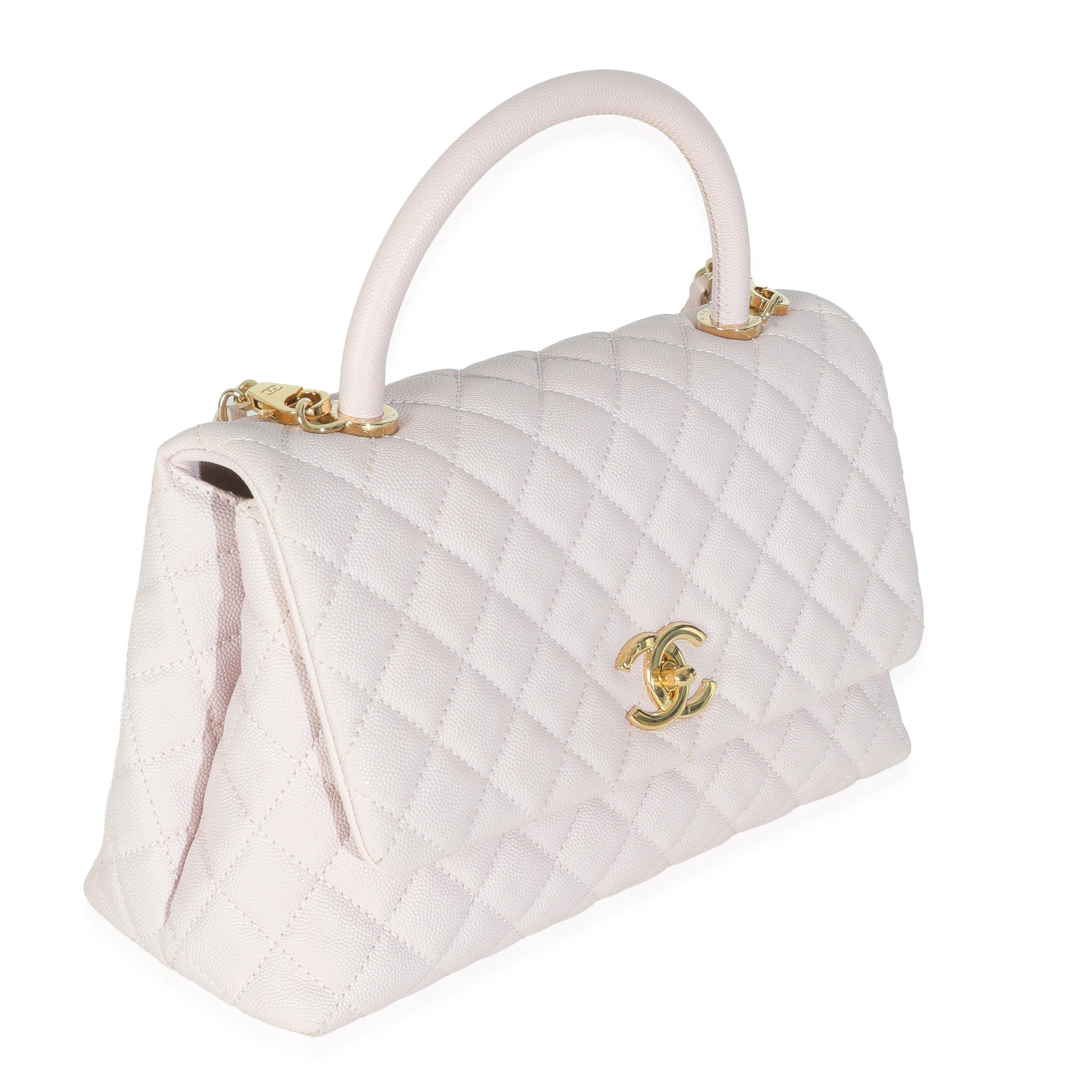 Light Pink Quilted Caviar Medium Coco Top Handle Handbag - Image 3