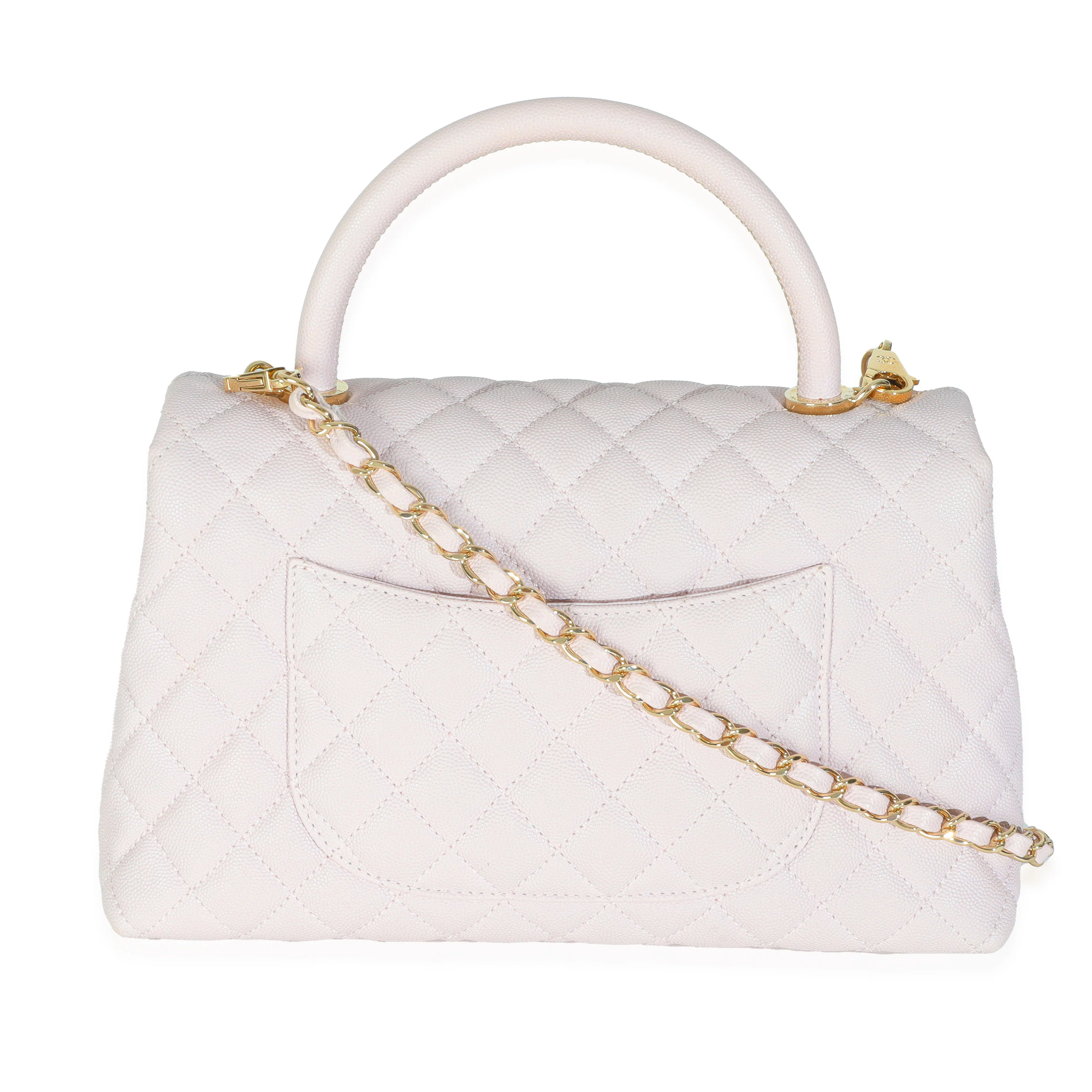 Light Pink Quilted Caviar Medium Coco Top Handle Handbag - Image 4