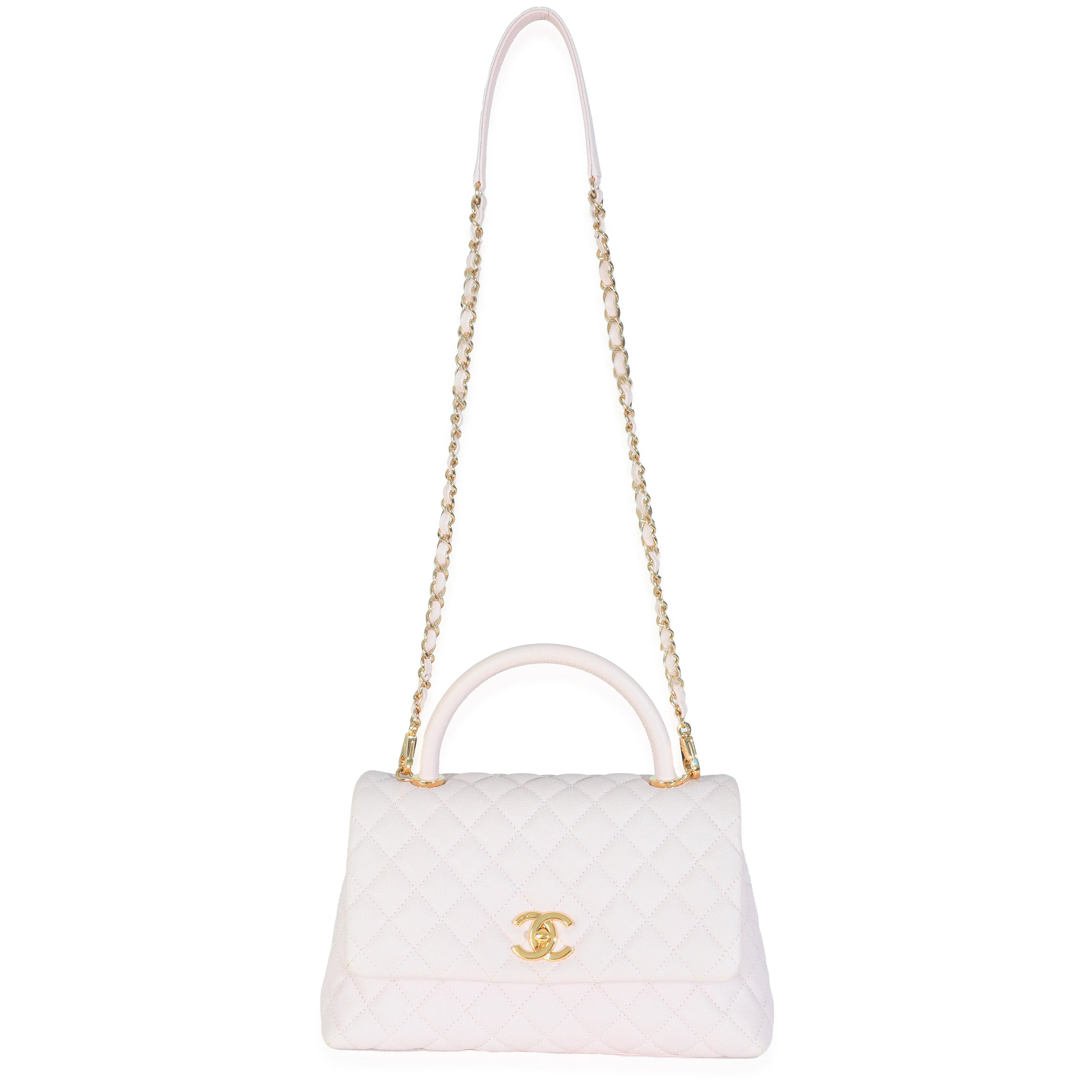 Light Pink Quilted Caviar Medium Coco Top Handle Handbag - Image 8