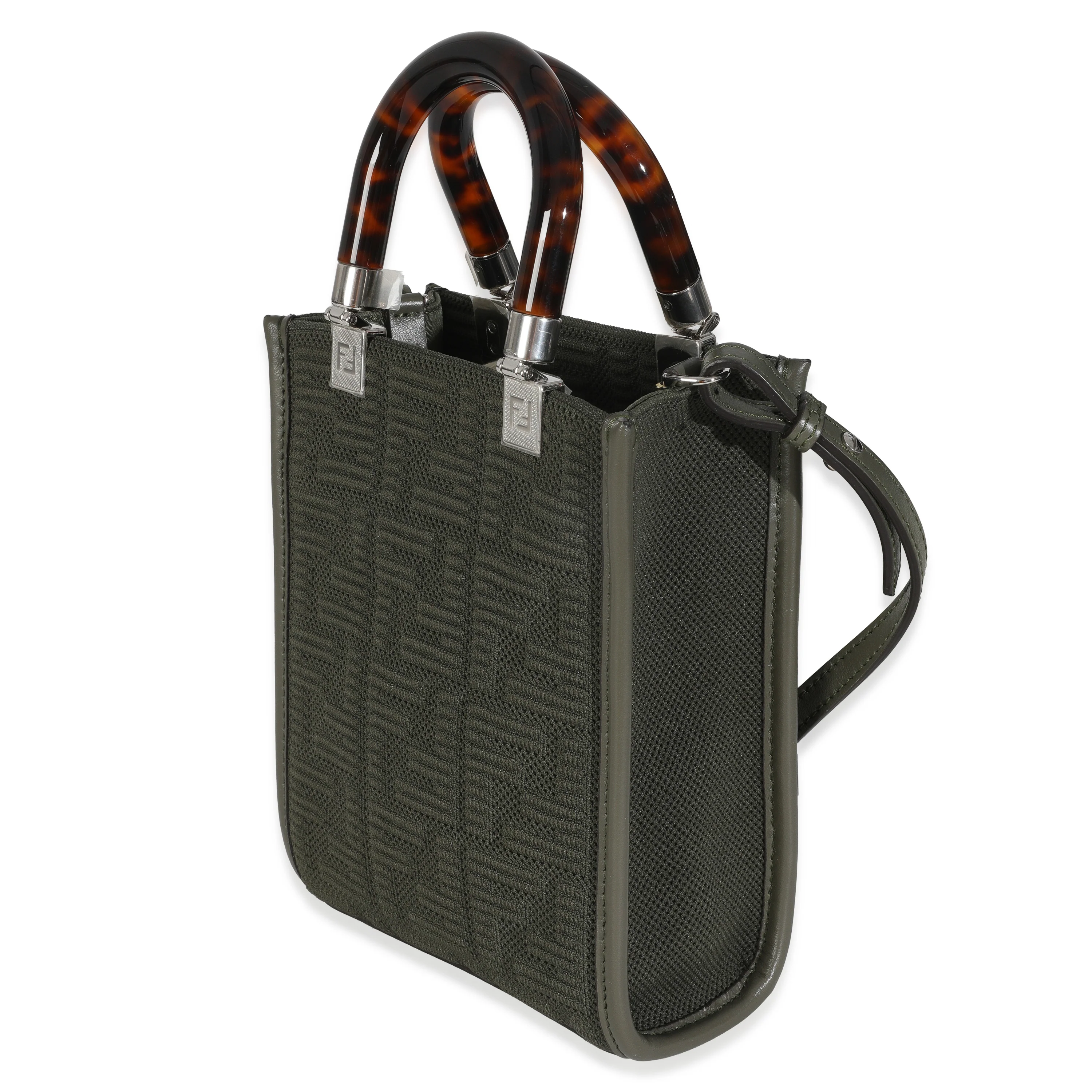 Dark Green Technical Fabric FF Mini Fendi Sunshine Shopper - Image 2