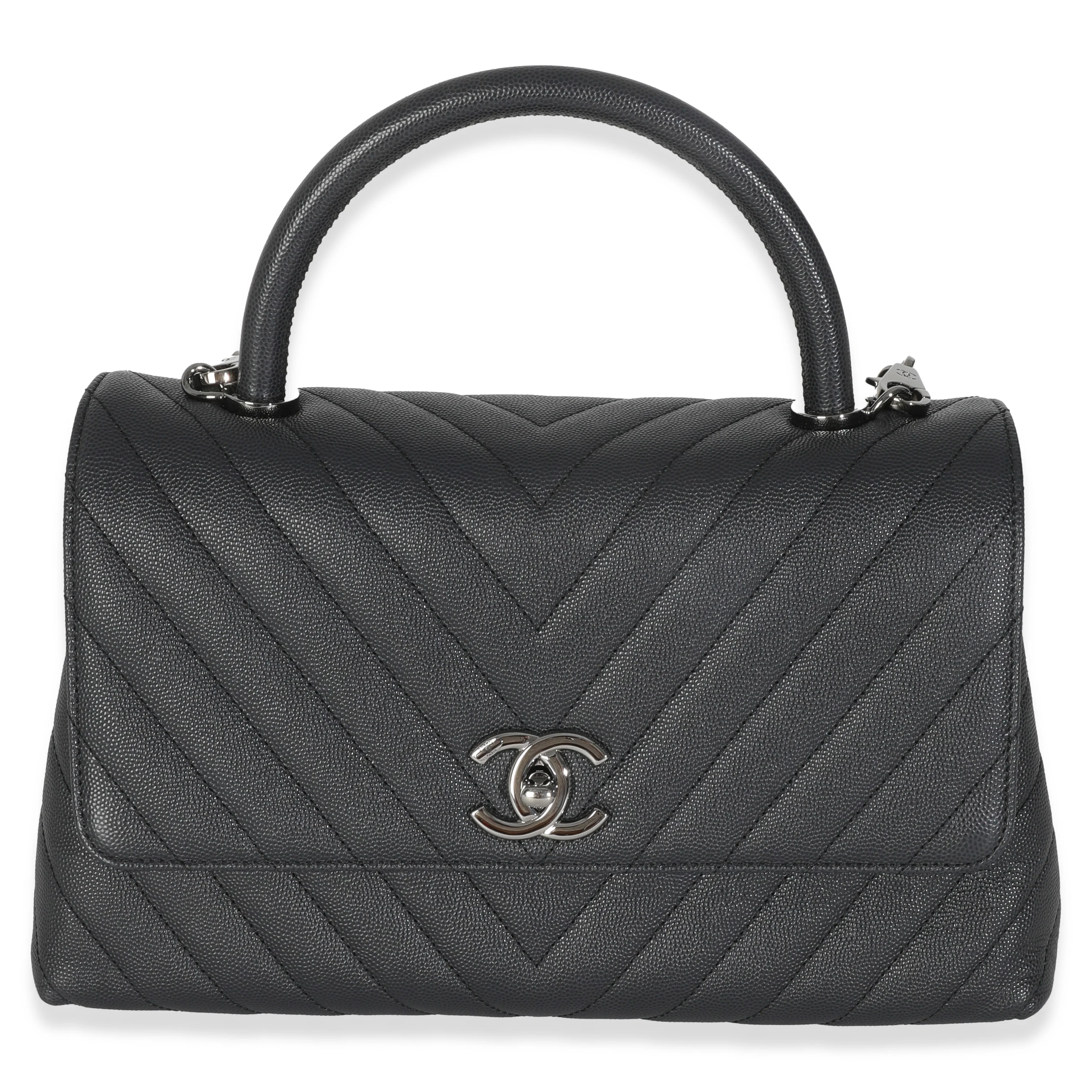Grey Caviar Chevron Medium Coco Top Handle Bag