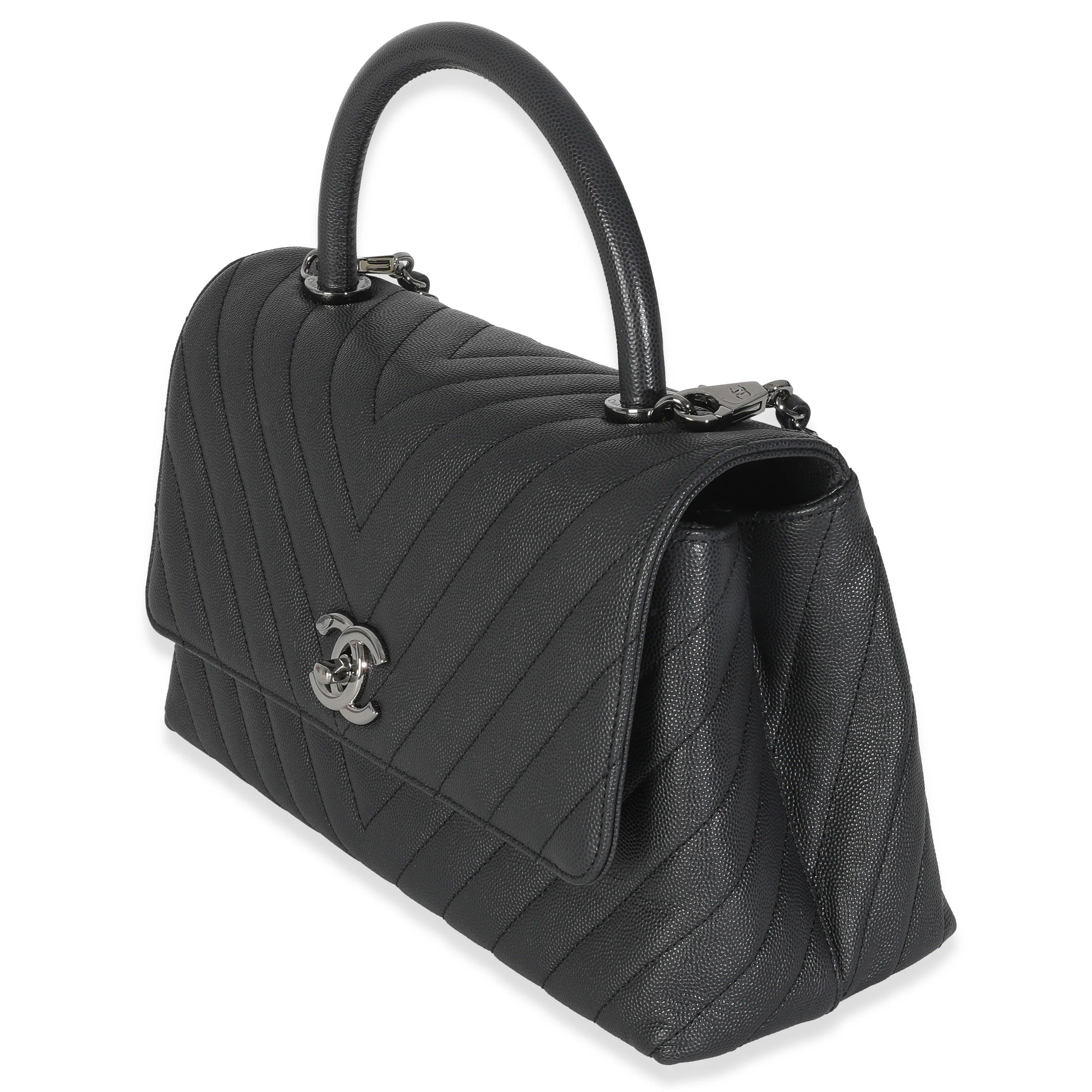 Grey Caviar Chevron Medium Coco Top Handle Bag - Image 2