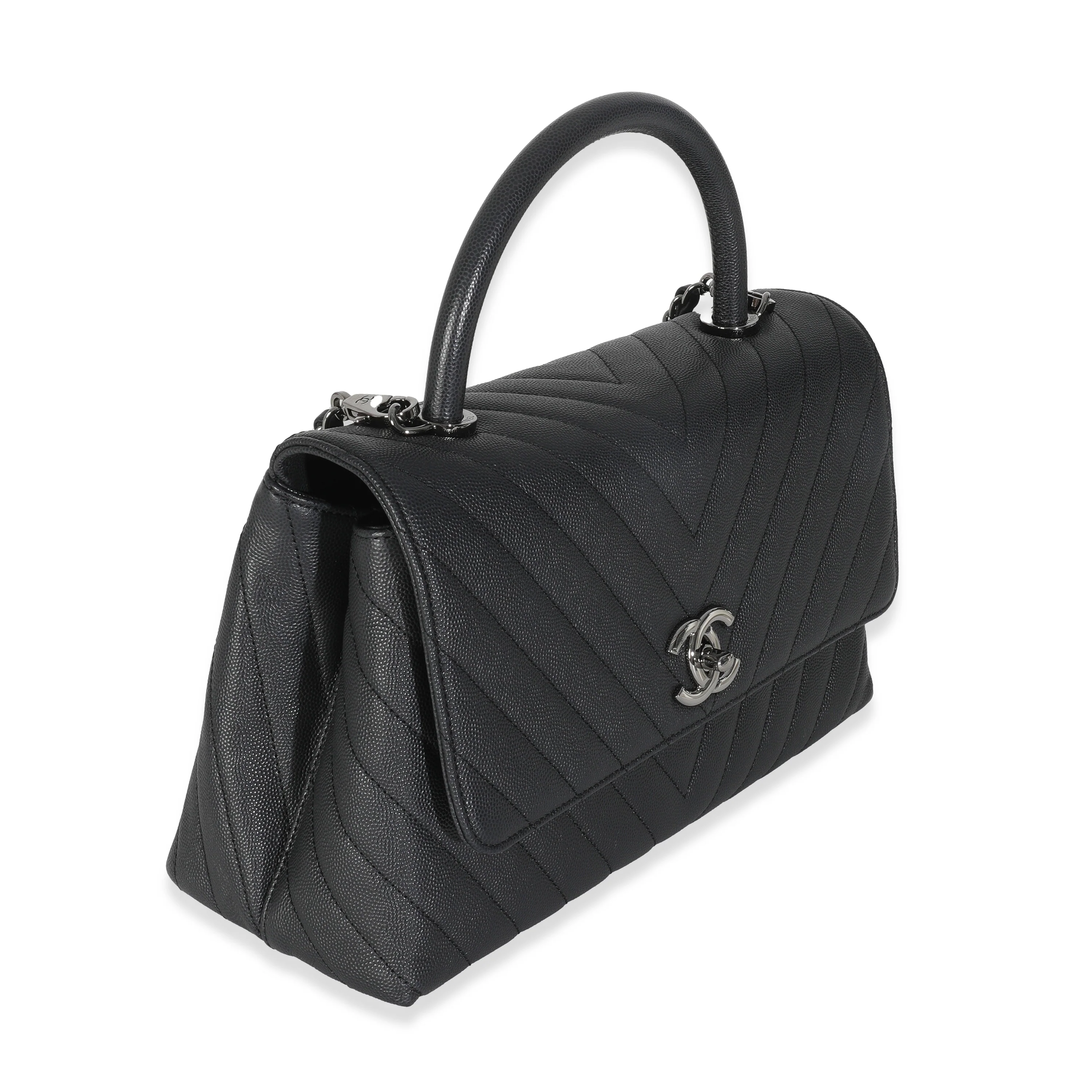 Grey Caviar Chevron Medium Coco Top Handle Bag - Image 3