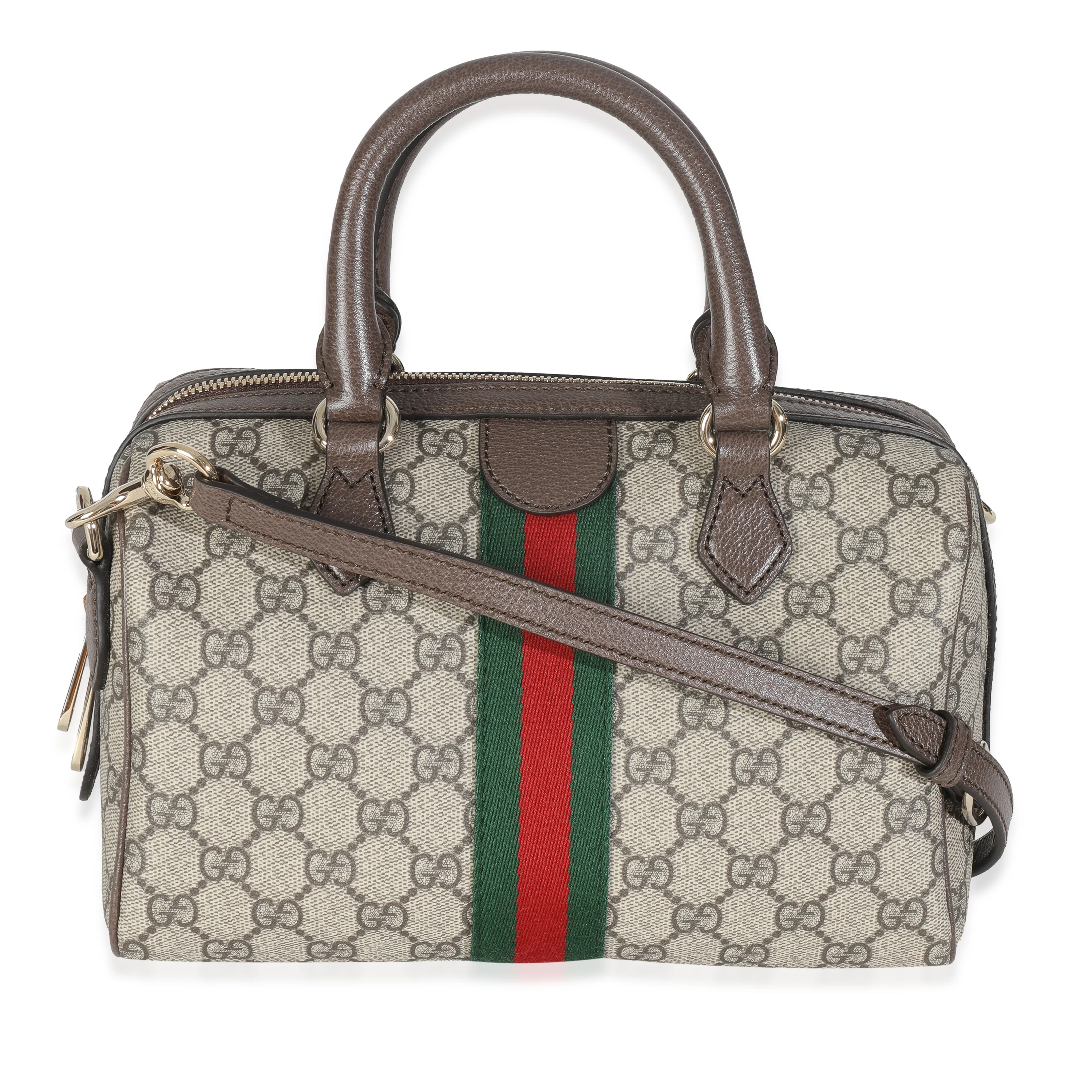 Beige GG Supreme Monogram Canvas Web Small Ophidia Top Handle Bag - Image 4