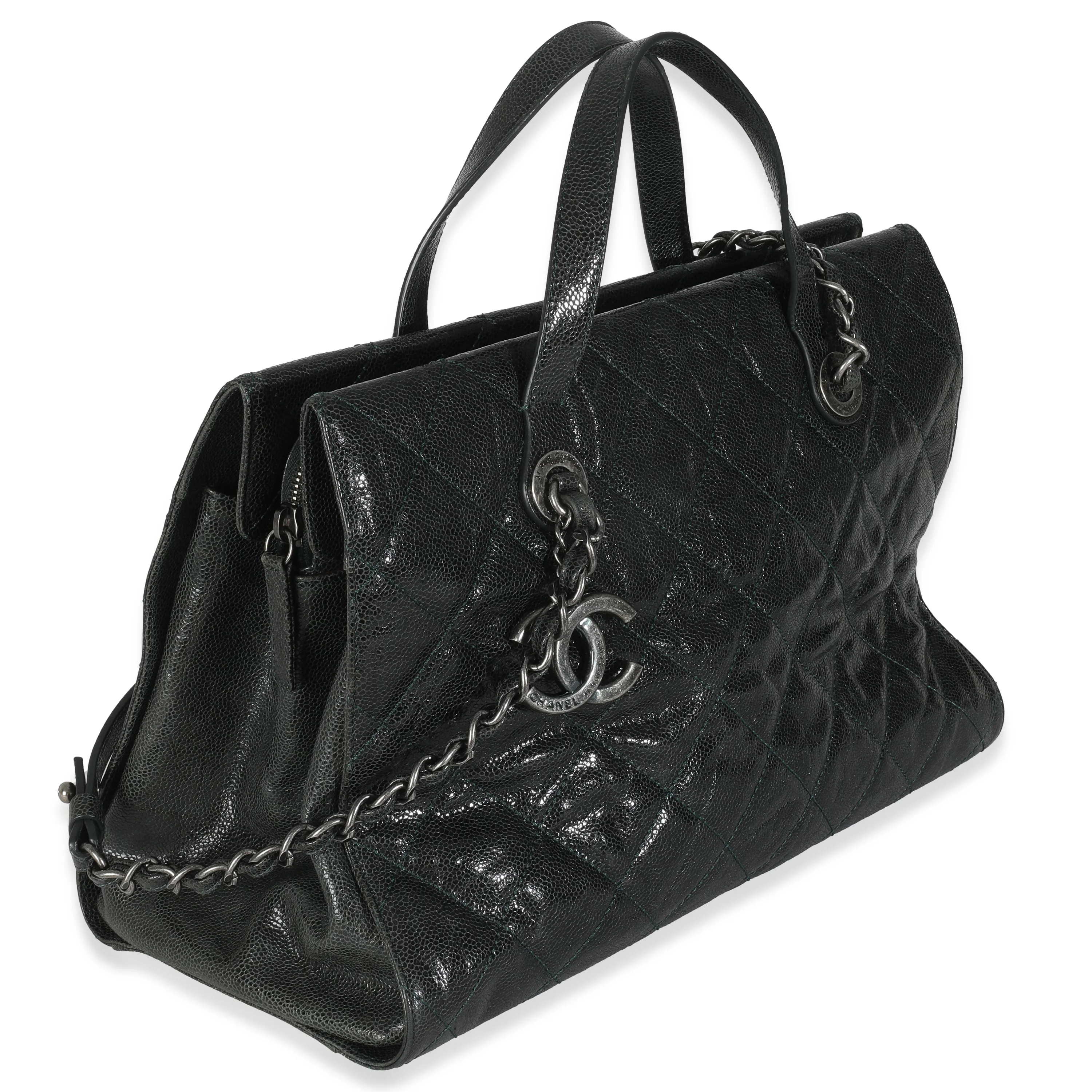 Black Distressed Quilted Caviar CC Crave Tote - Image 3