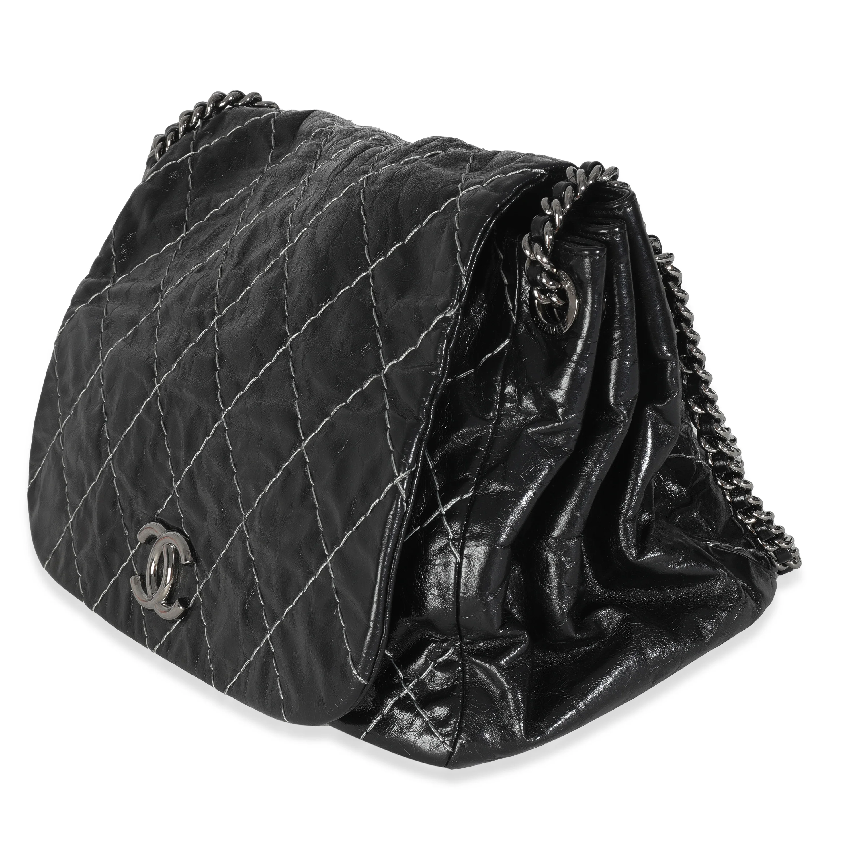 Black Calfskin Double Stitch Accordion Flap Bag - Image 2