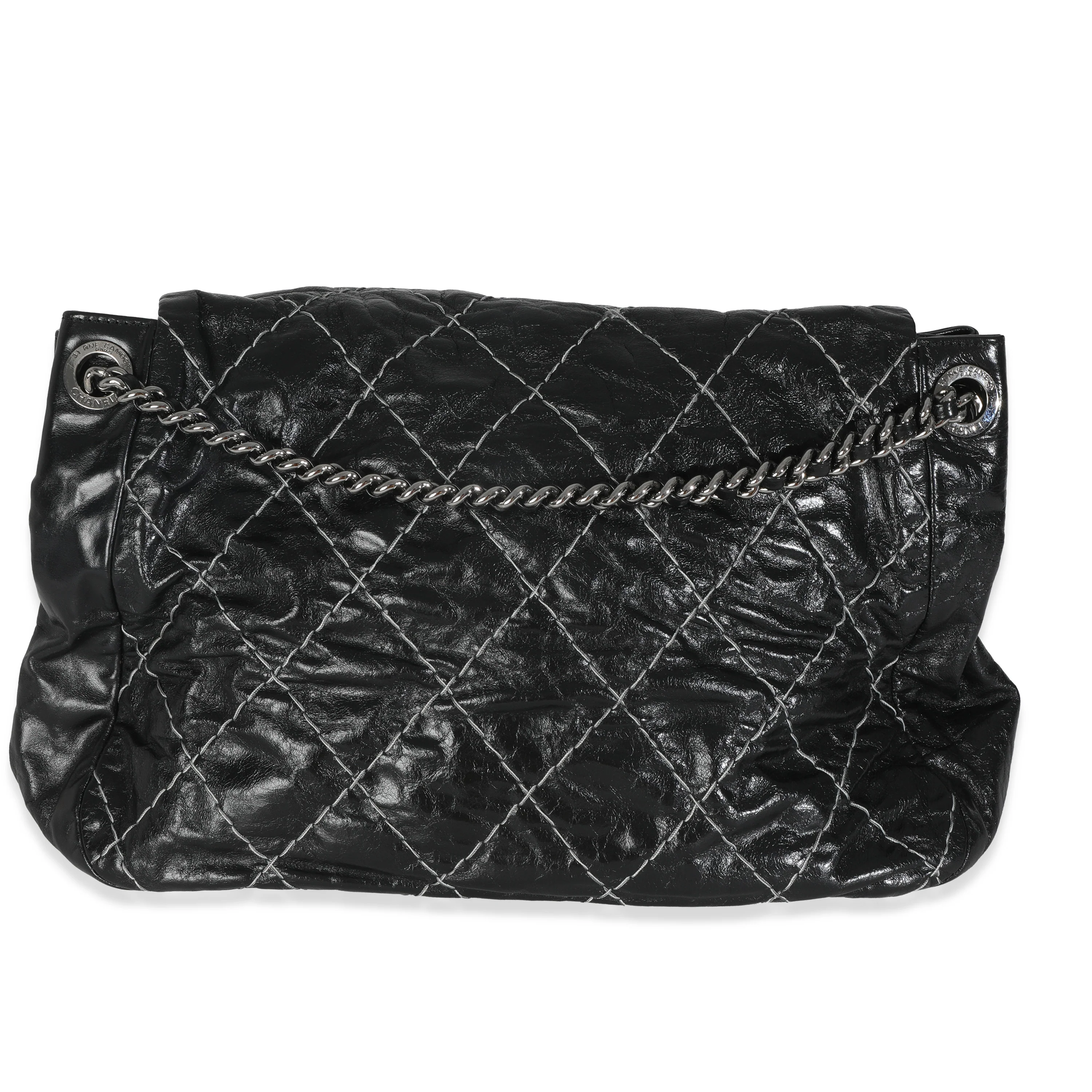 Black Calfskin Double Stitch Accordion Flap Bag - Image 4