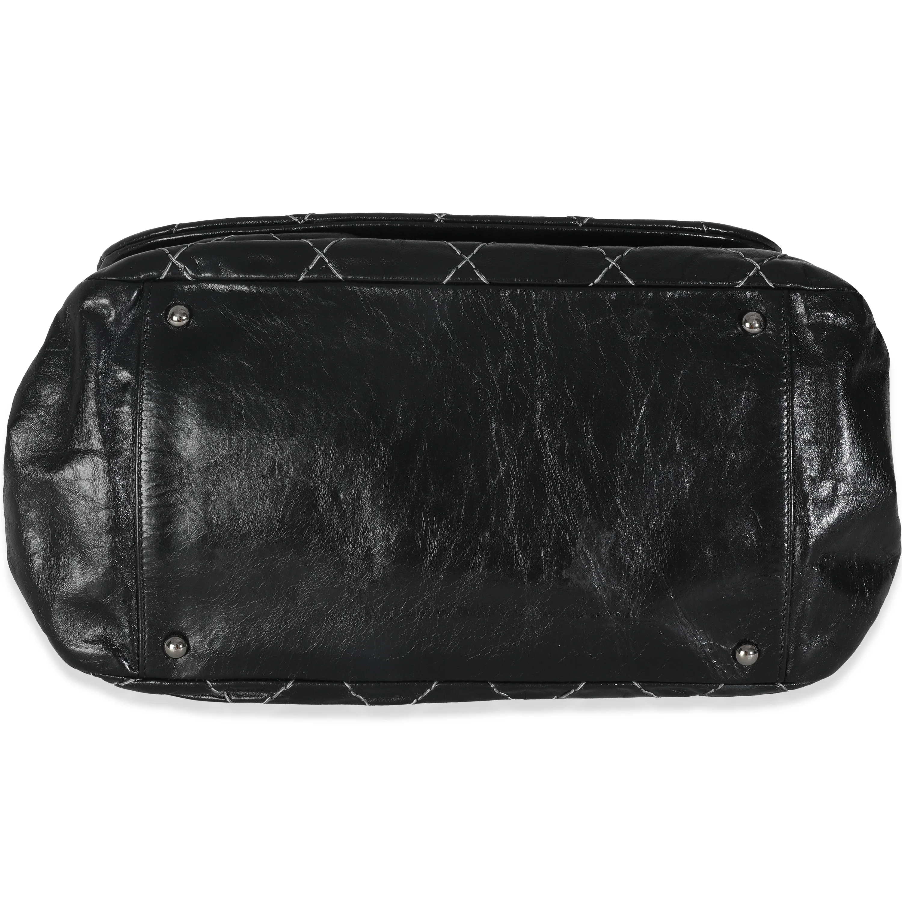 Black Calfskin Double Stitch Accordion Flap Bag - Image 5