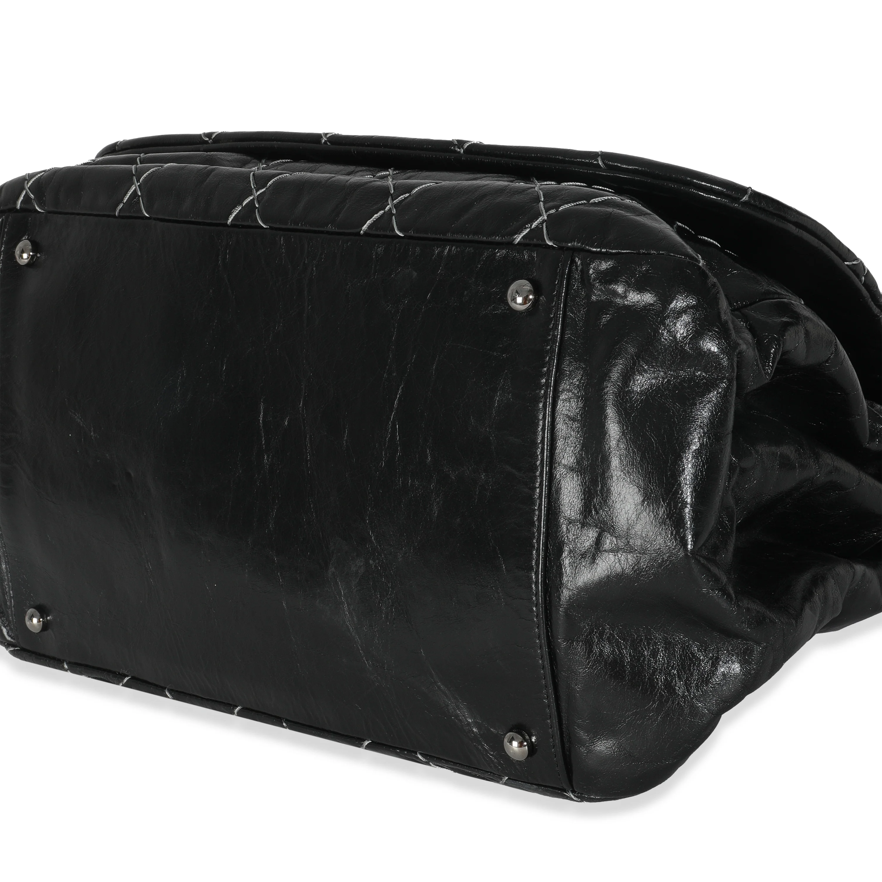 Black Calfskin Double Stitch Accordion Flap Bag - Image 6