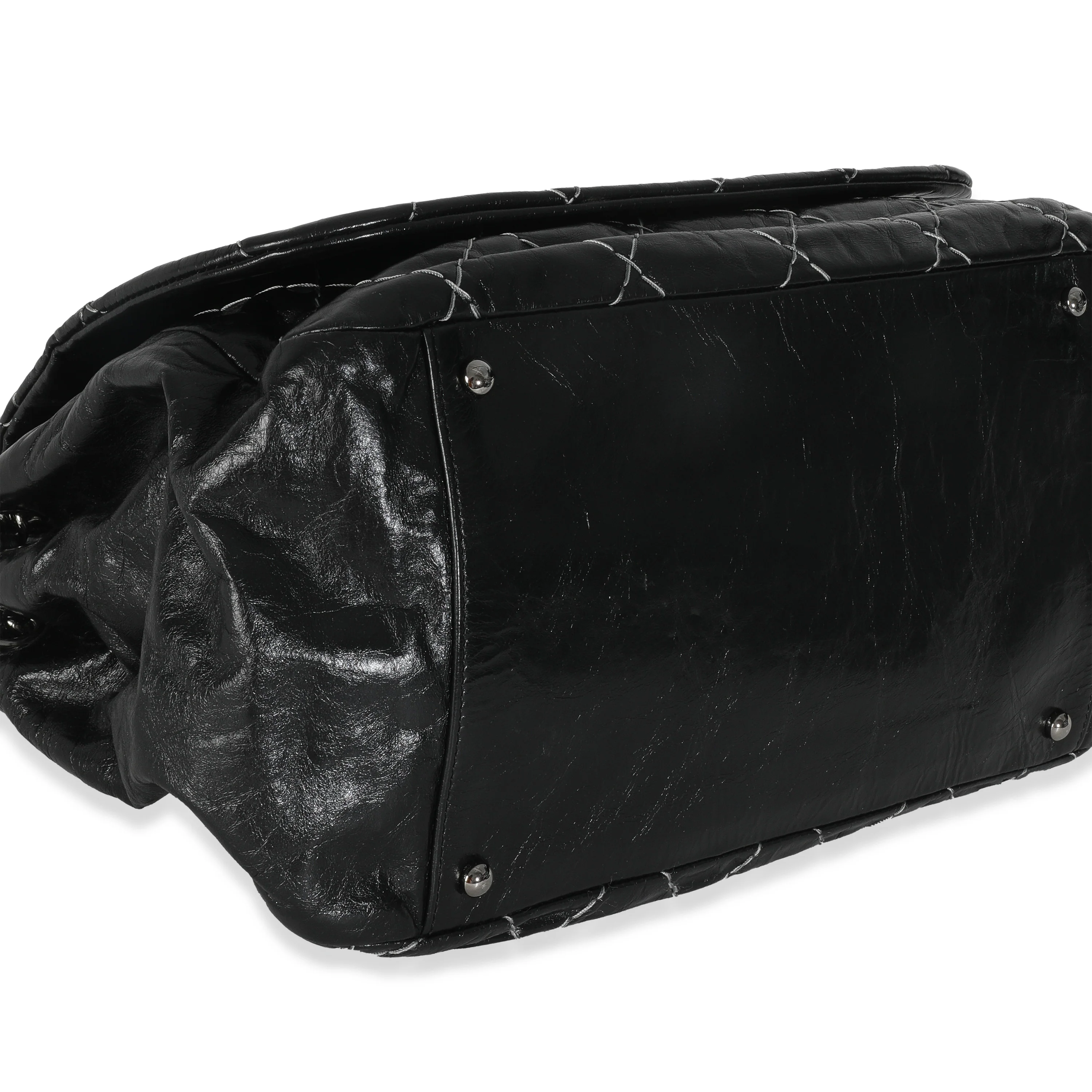 Black Calfskin Double Stitch Accordion Flap Bag - Image 7