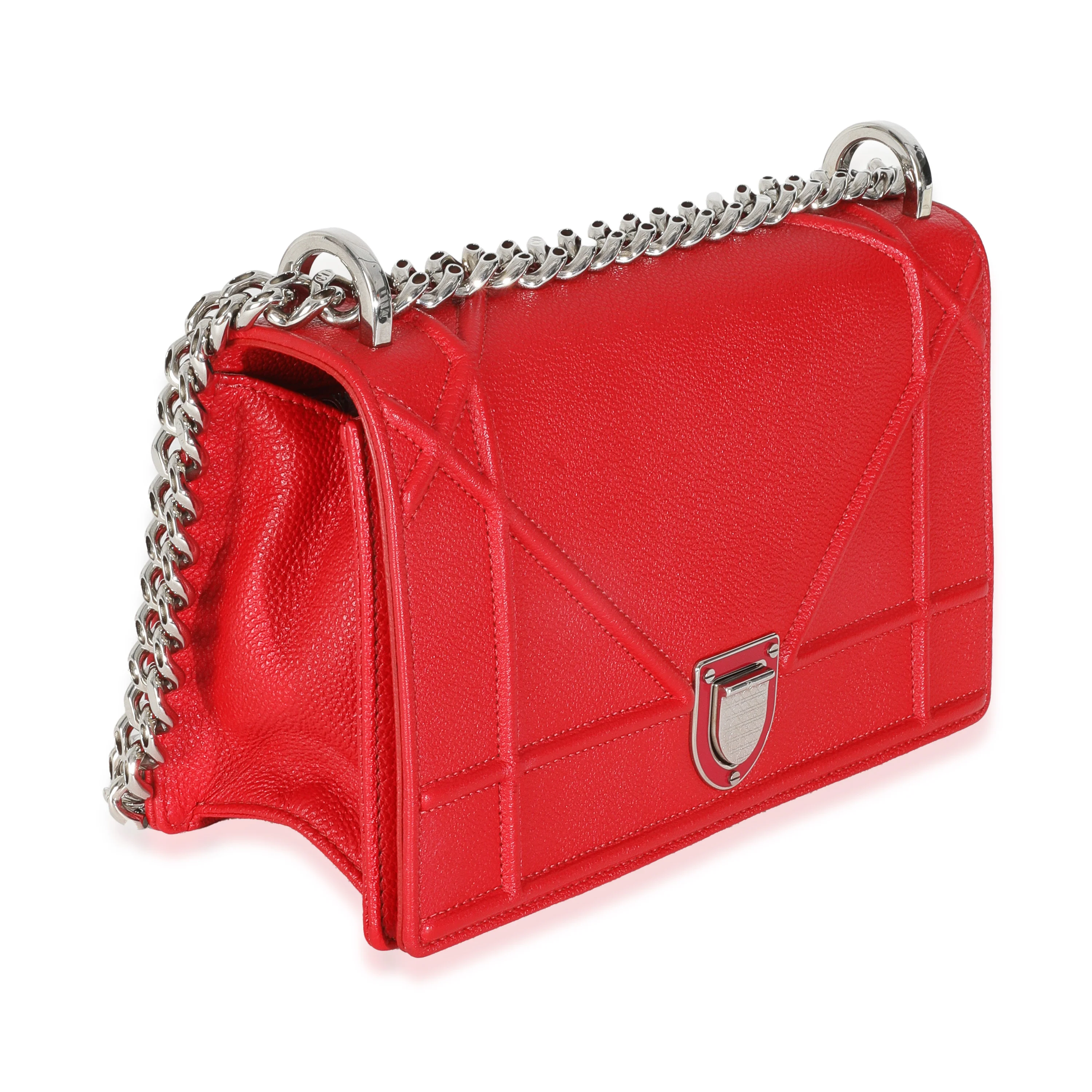 Red Grained Calfskin Small Diorama Flap Bag - Image 3
