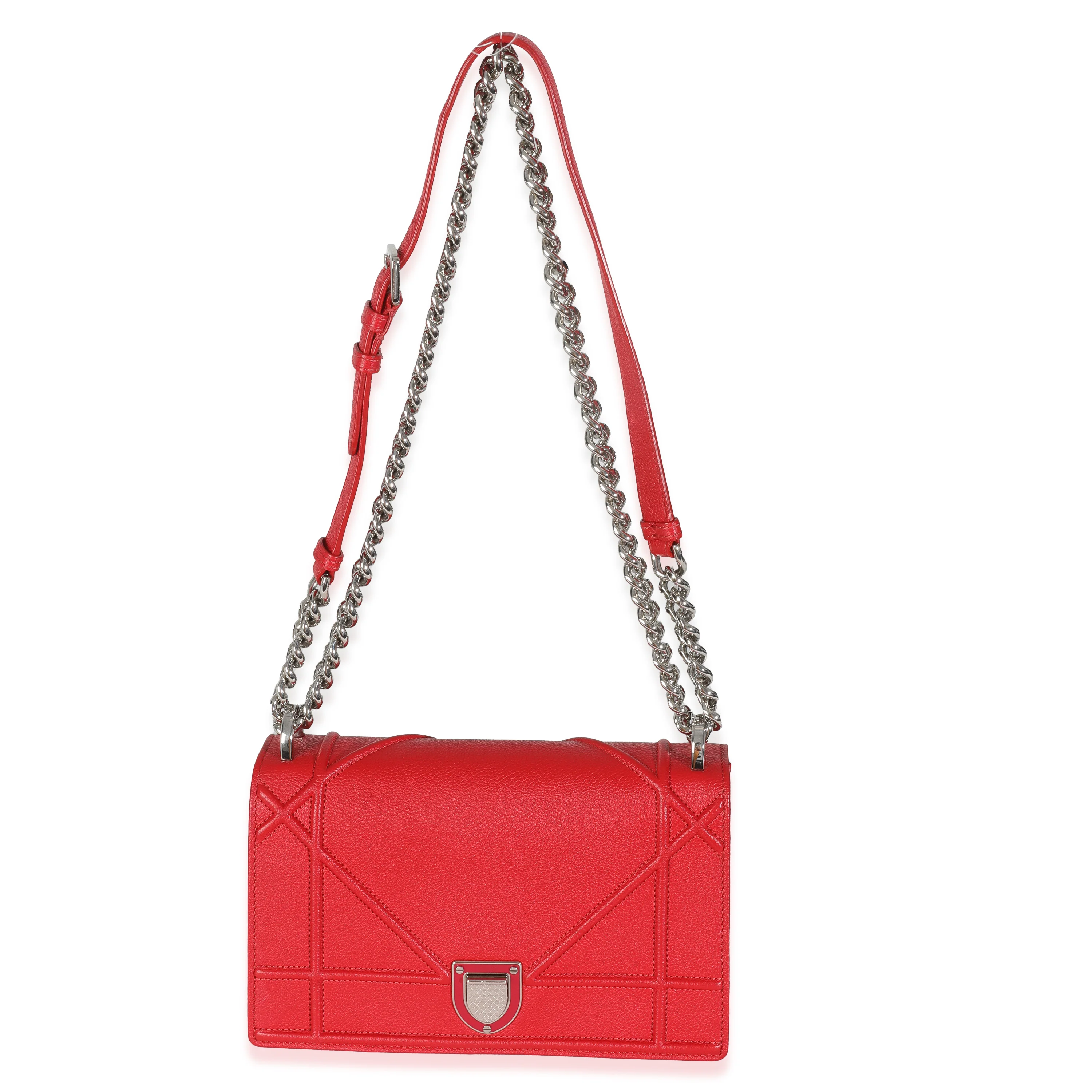 Red Grained Calfskin Small Diorama Flap Bag - Image 8