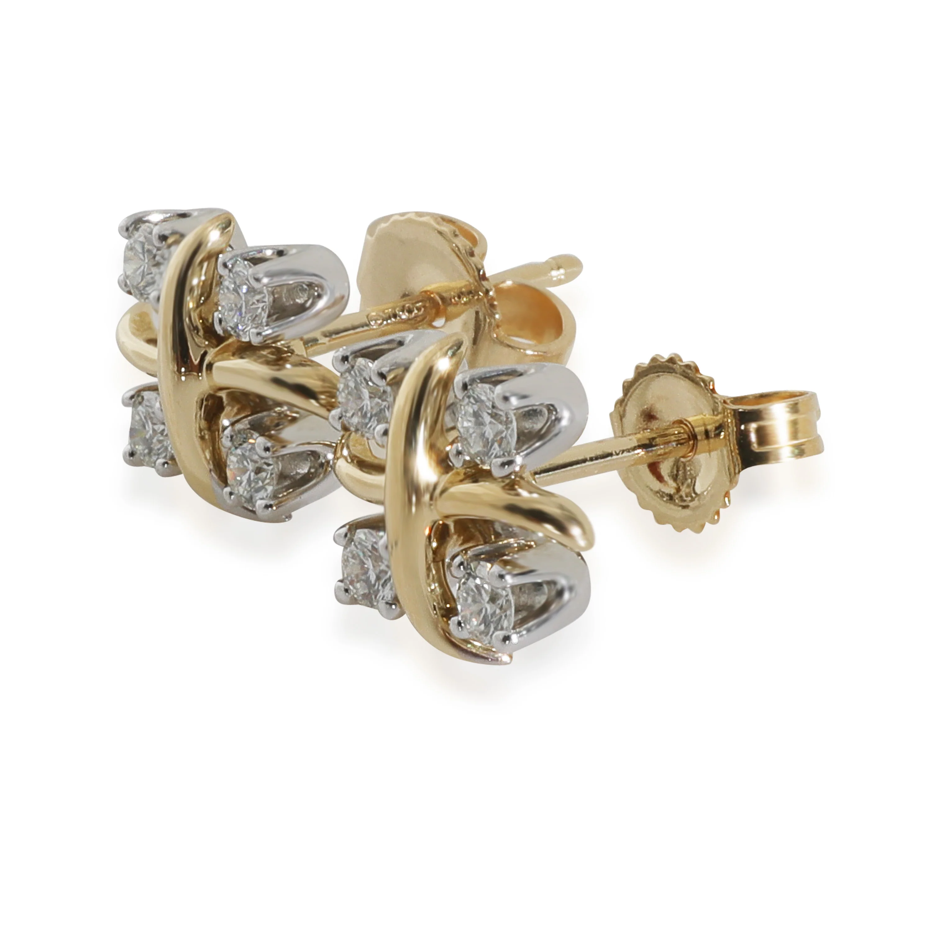 Yellow Gold & Platinum Diamond Sclumberger Lynn Earrings - Image 2