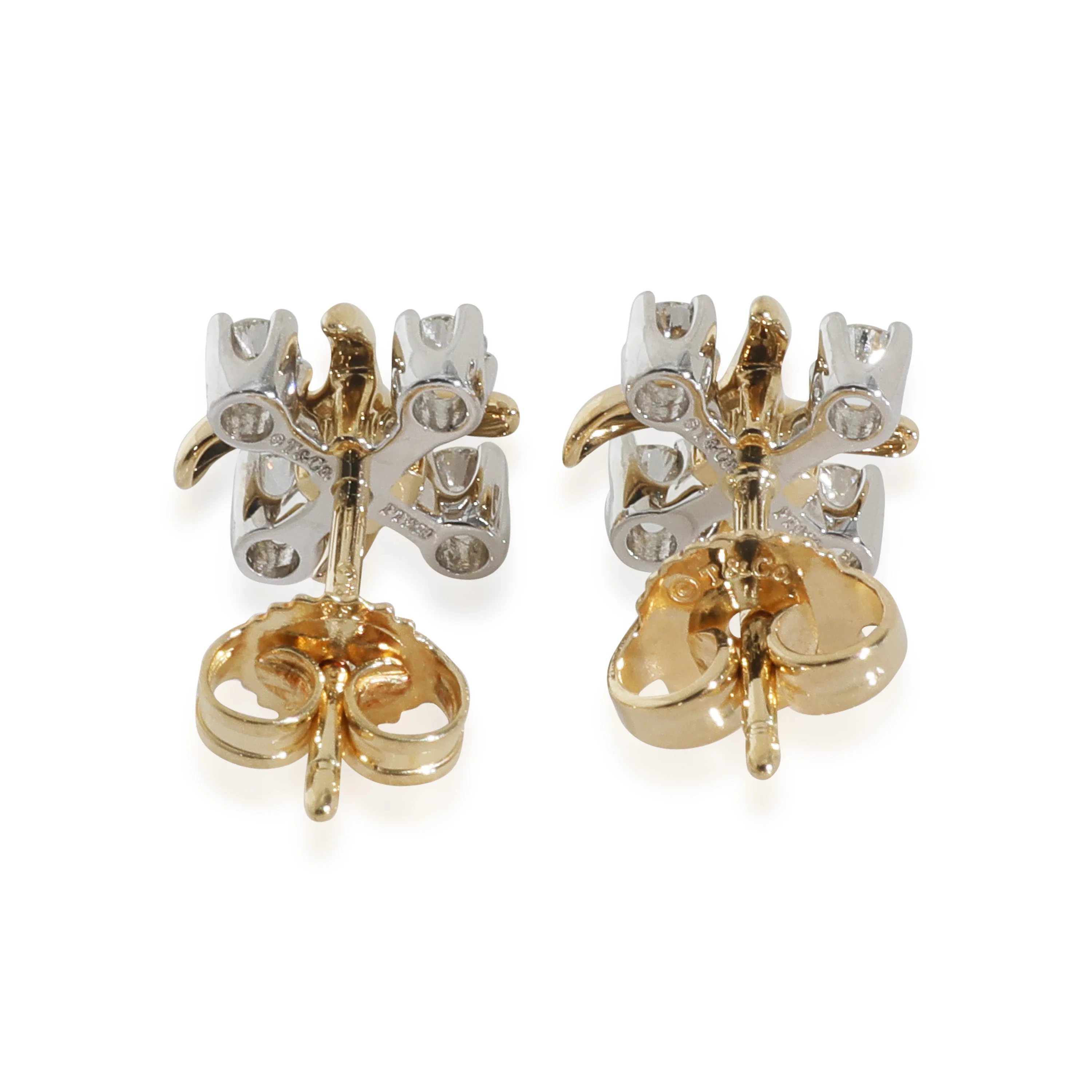 Yellow Gold & Platinum Diamond Sclumberger Lynn Earrings - Image 3