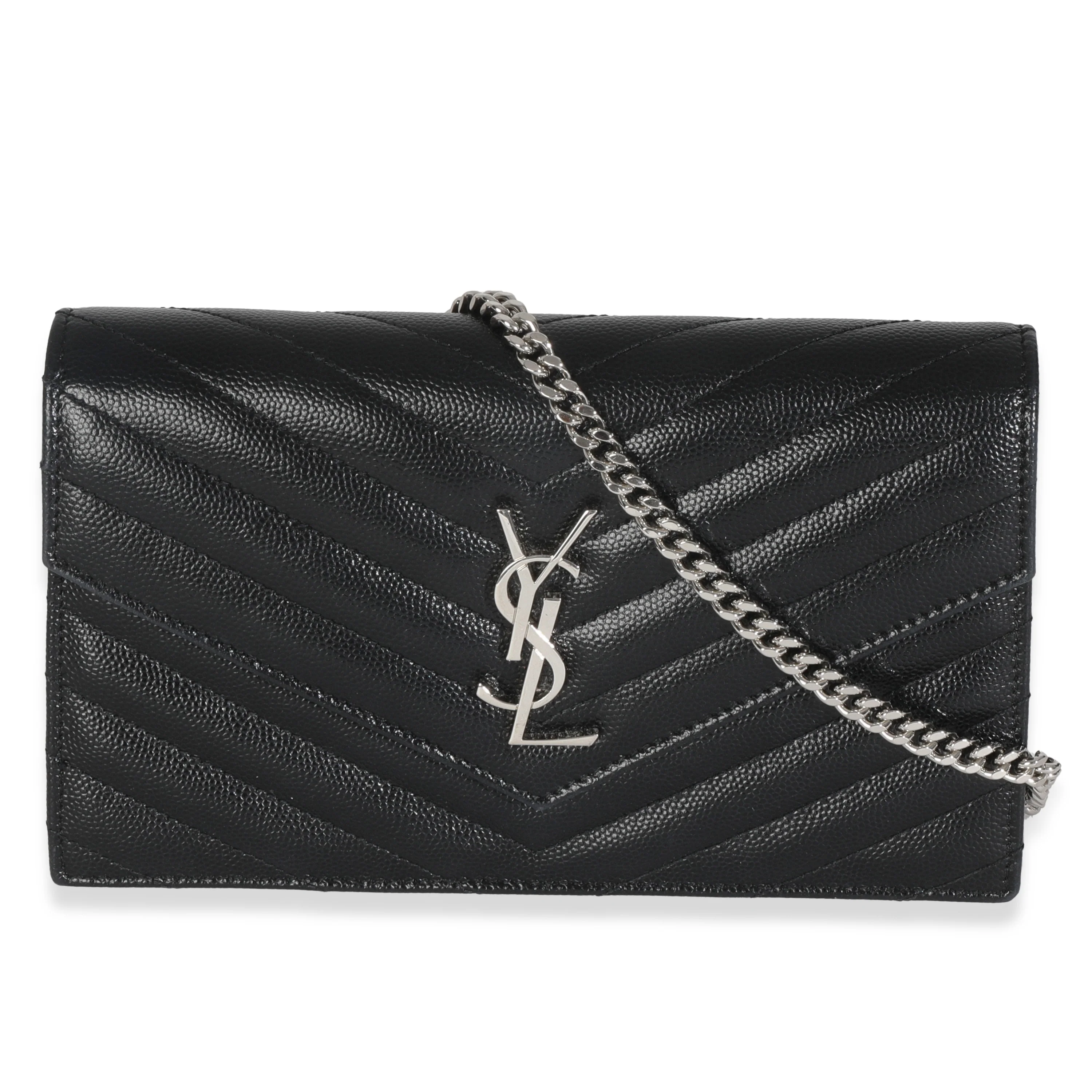 Black Grain De Poudre Monogram Envelope Chain Wallet