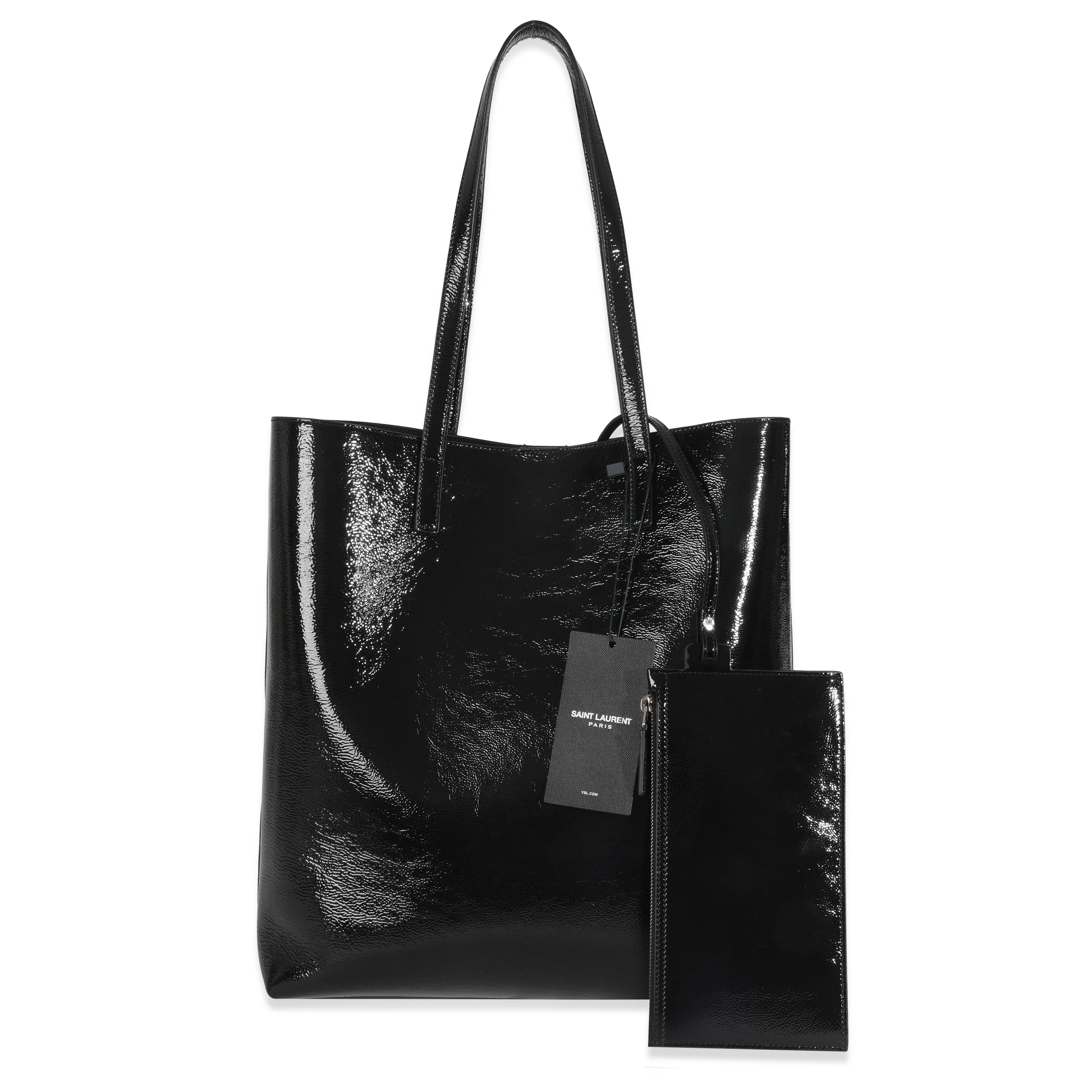 Black Crinkled Patent Bold Shopping Tote