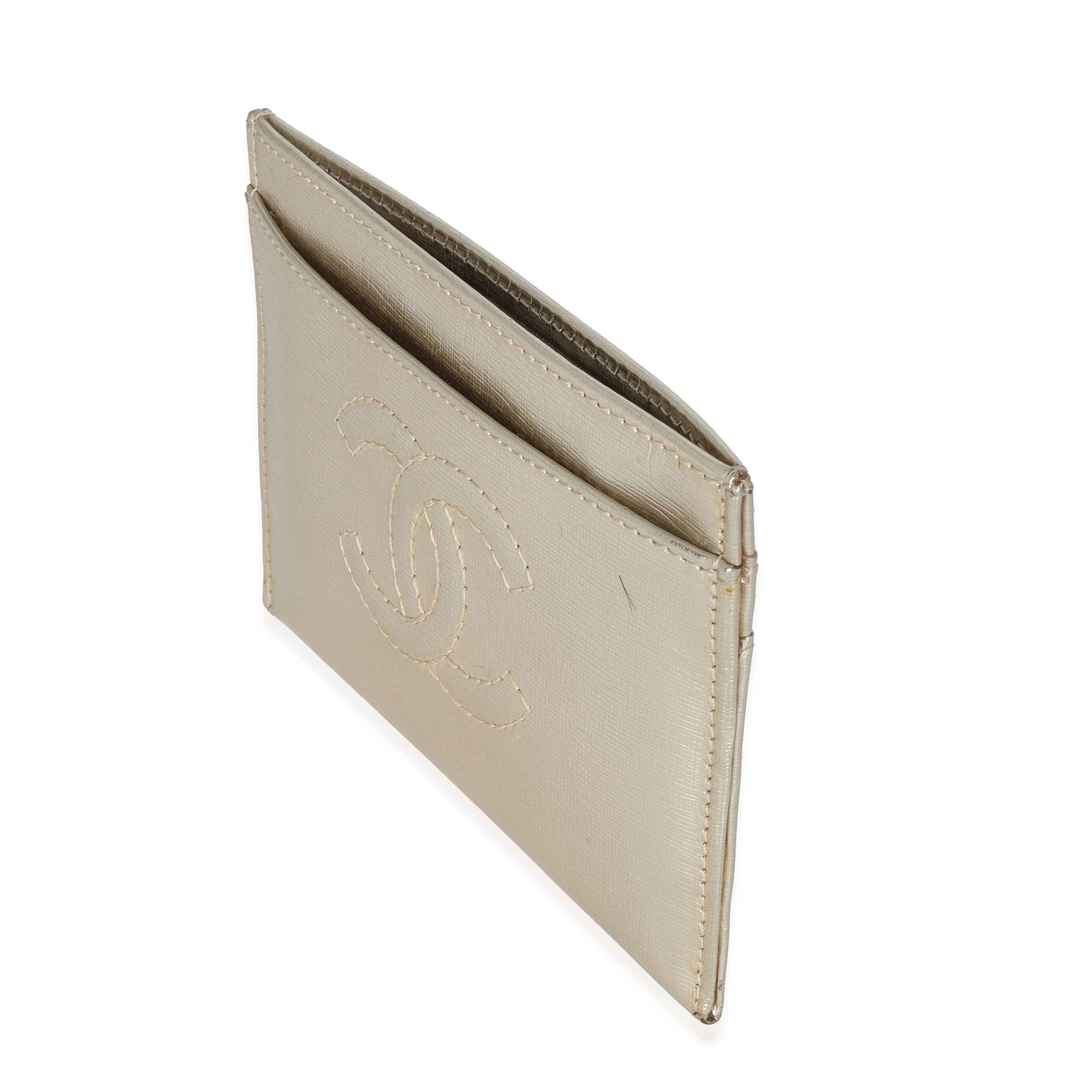 Silver Metallic Calfskin CC Card Holder - Image 2