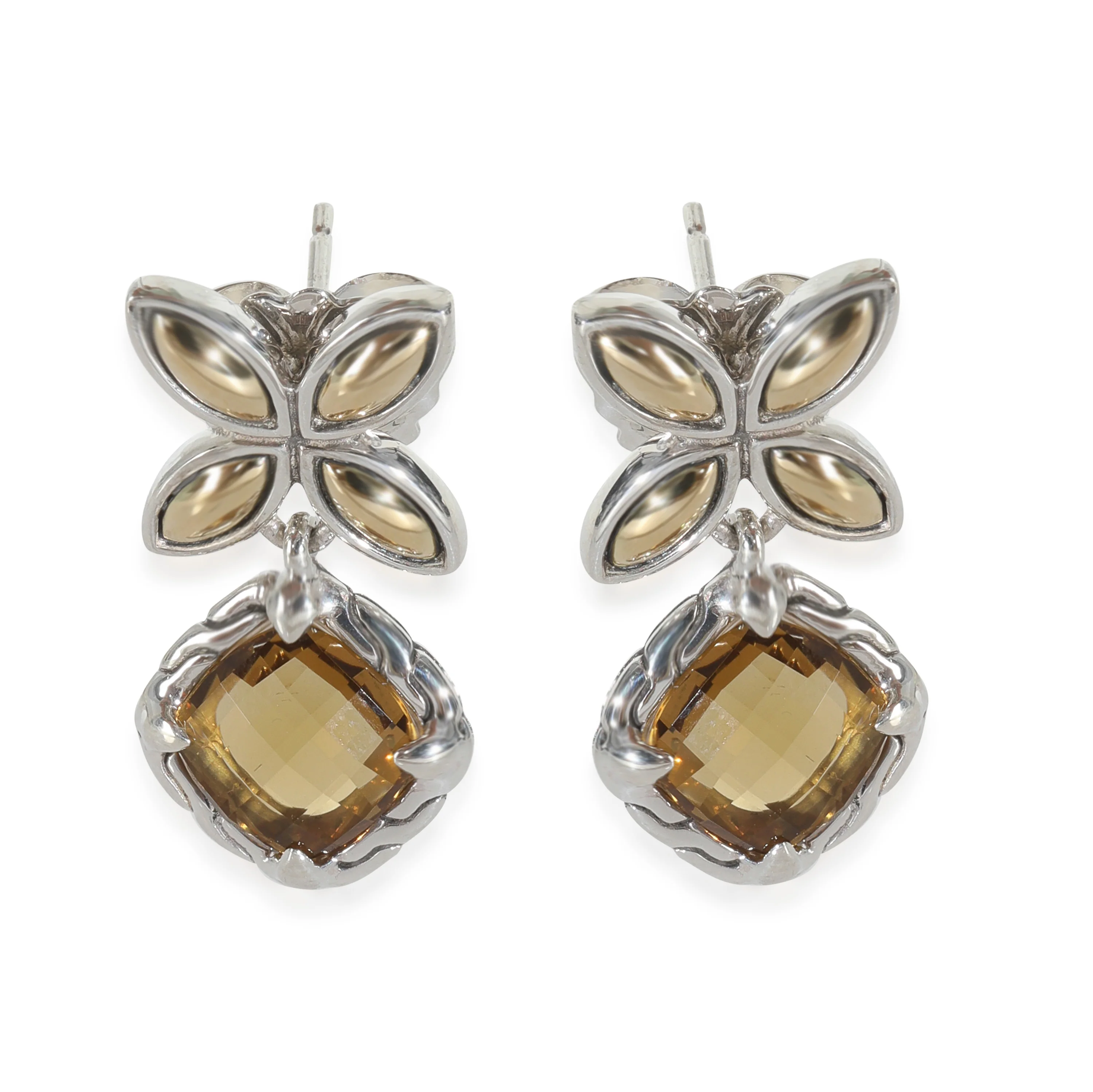 Yellow Gold & Sterling Silver Citrine Batu Kawung Earrings