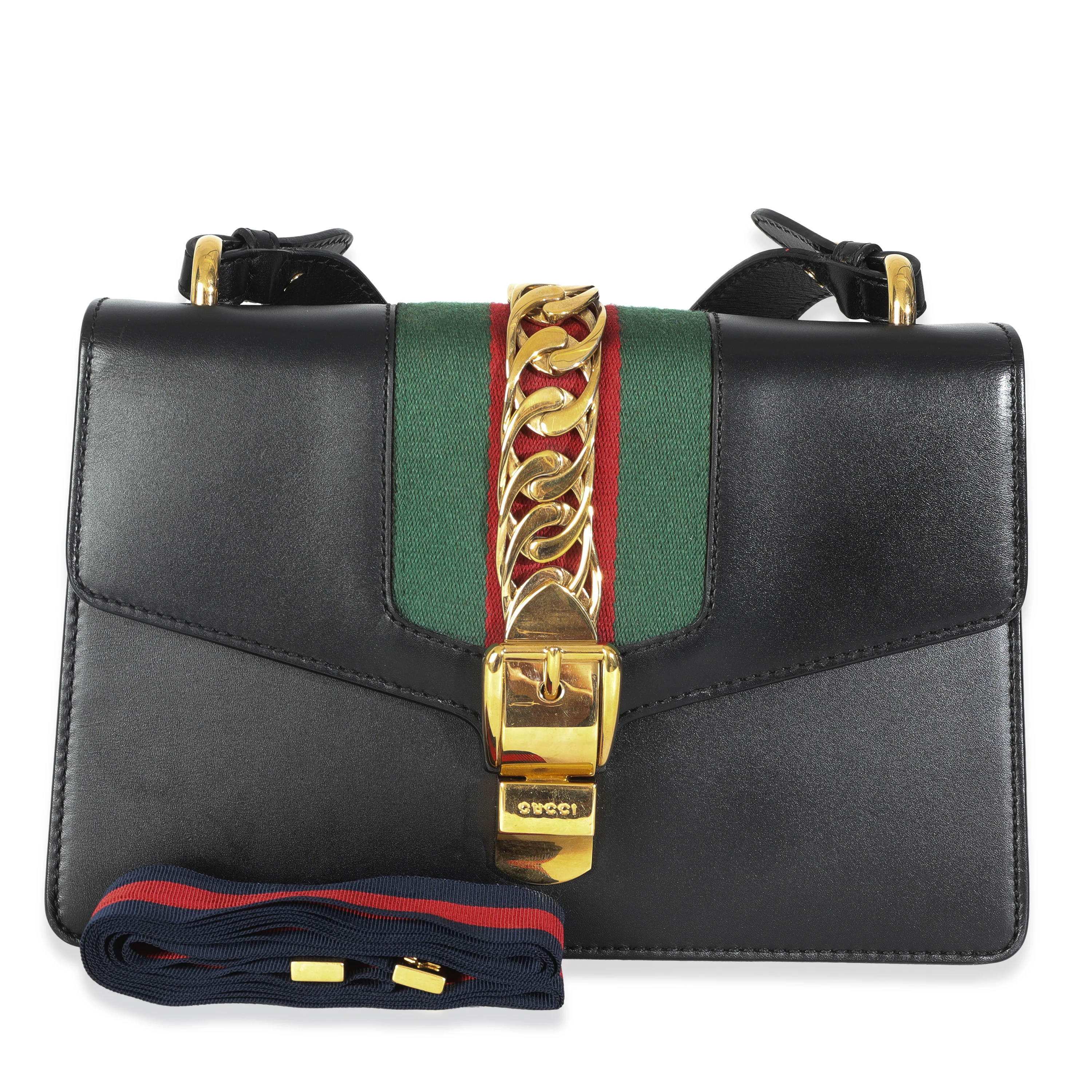 Black Calfskin Web Small Sylvie Shoulder Bag - Image 9